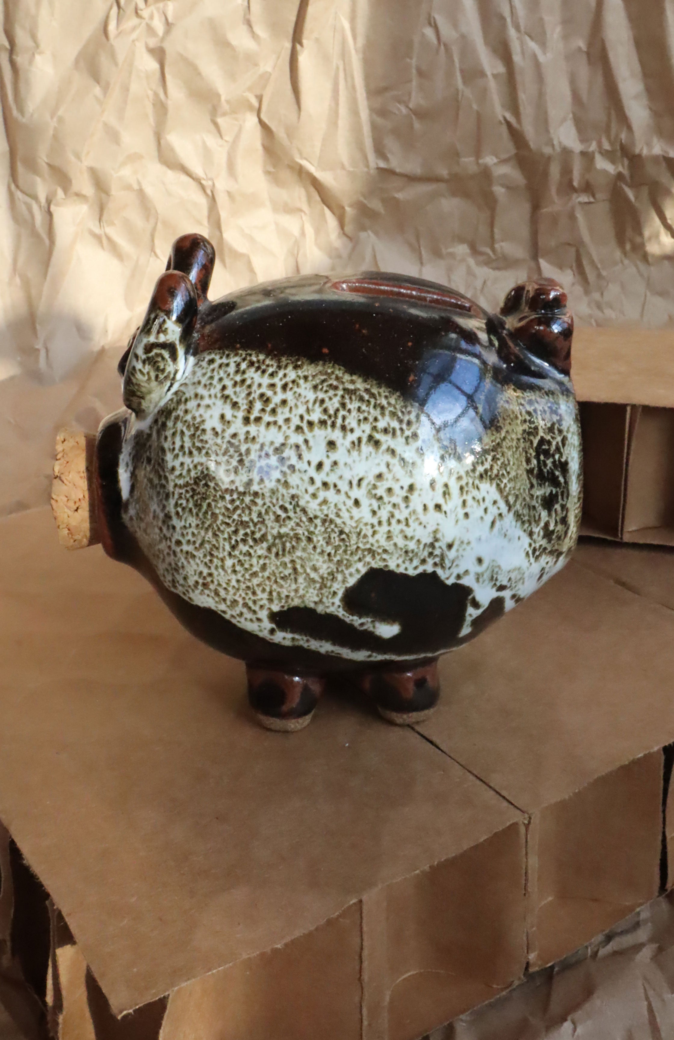 Vintage 70s Midcentury Modern Studio Pottery Cork Nose Piggy Bank