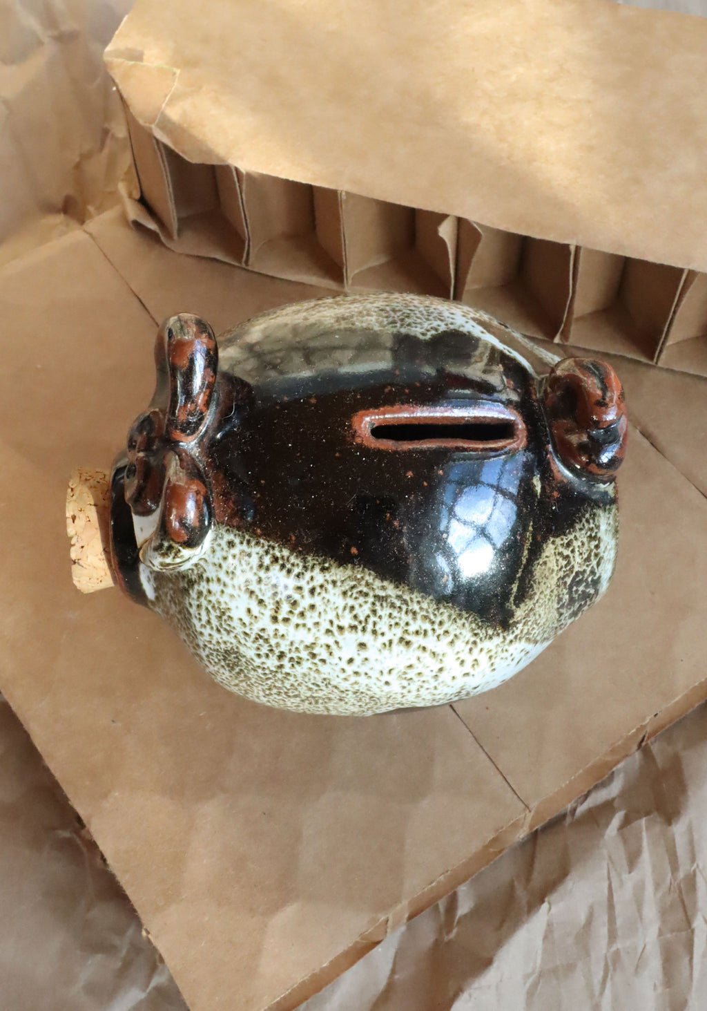 Vintage 70s Midcentury Modern Studio Pottery Cork Nose Piggy Bank