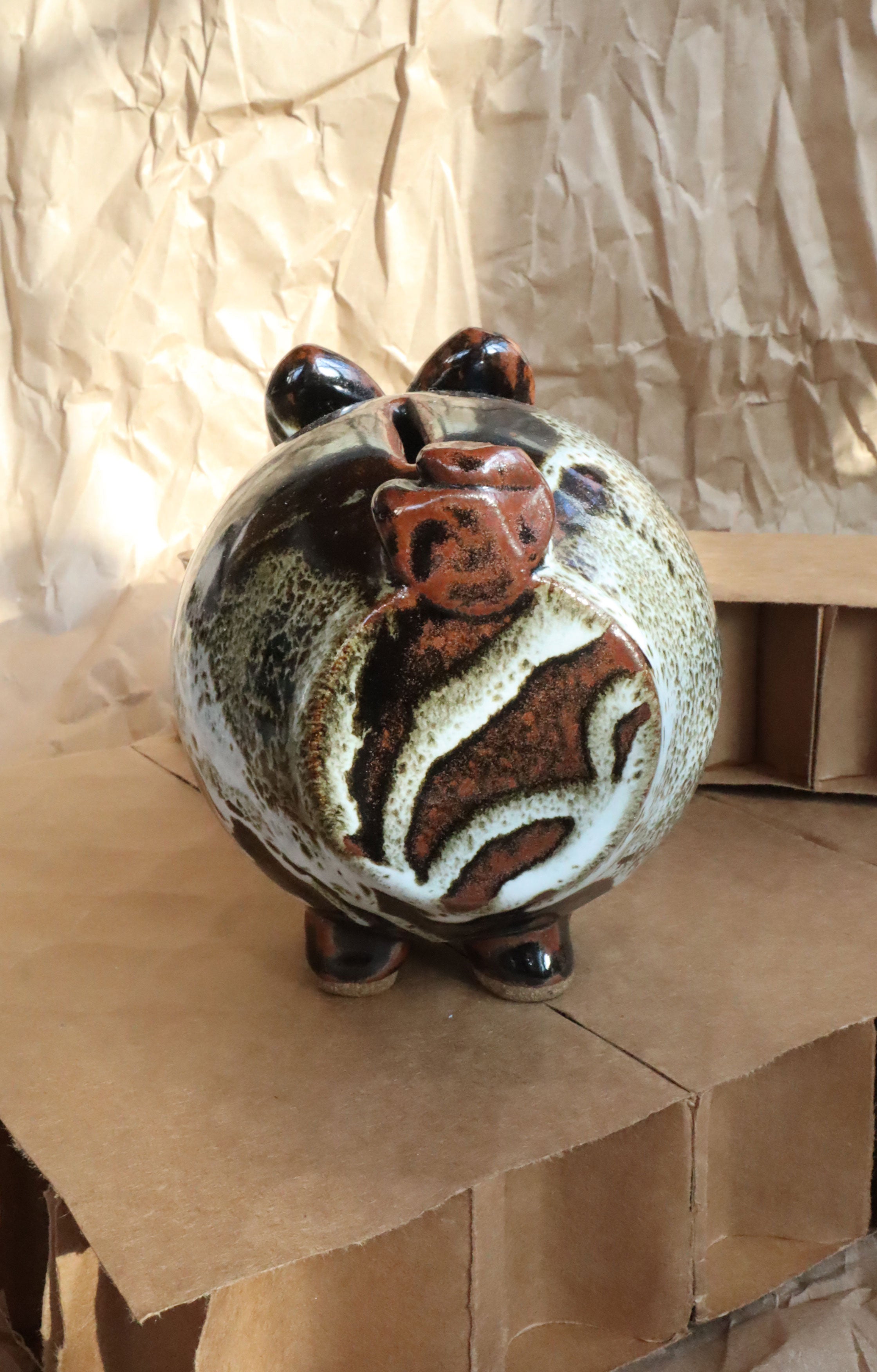 Vintage 70s Midcentury Modern Studio Pottery Cork Nose Piggy Bank