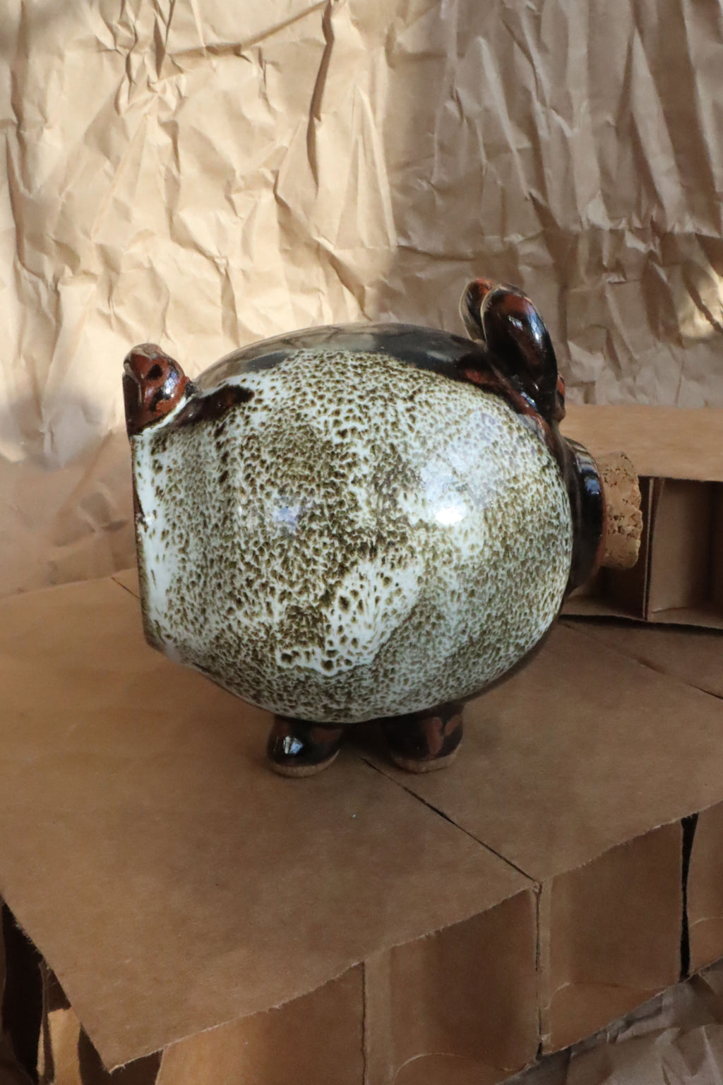 Vintage 70s Midcentury Modern Studio Pottery Cork Nose Piggy Bank