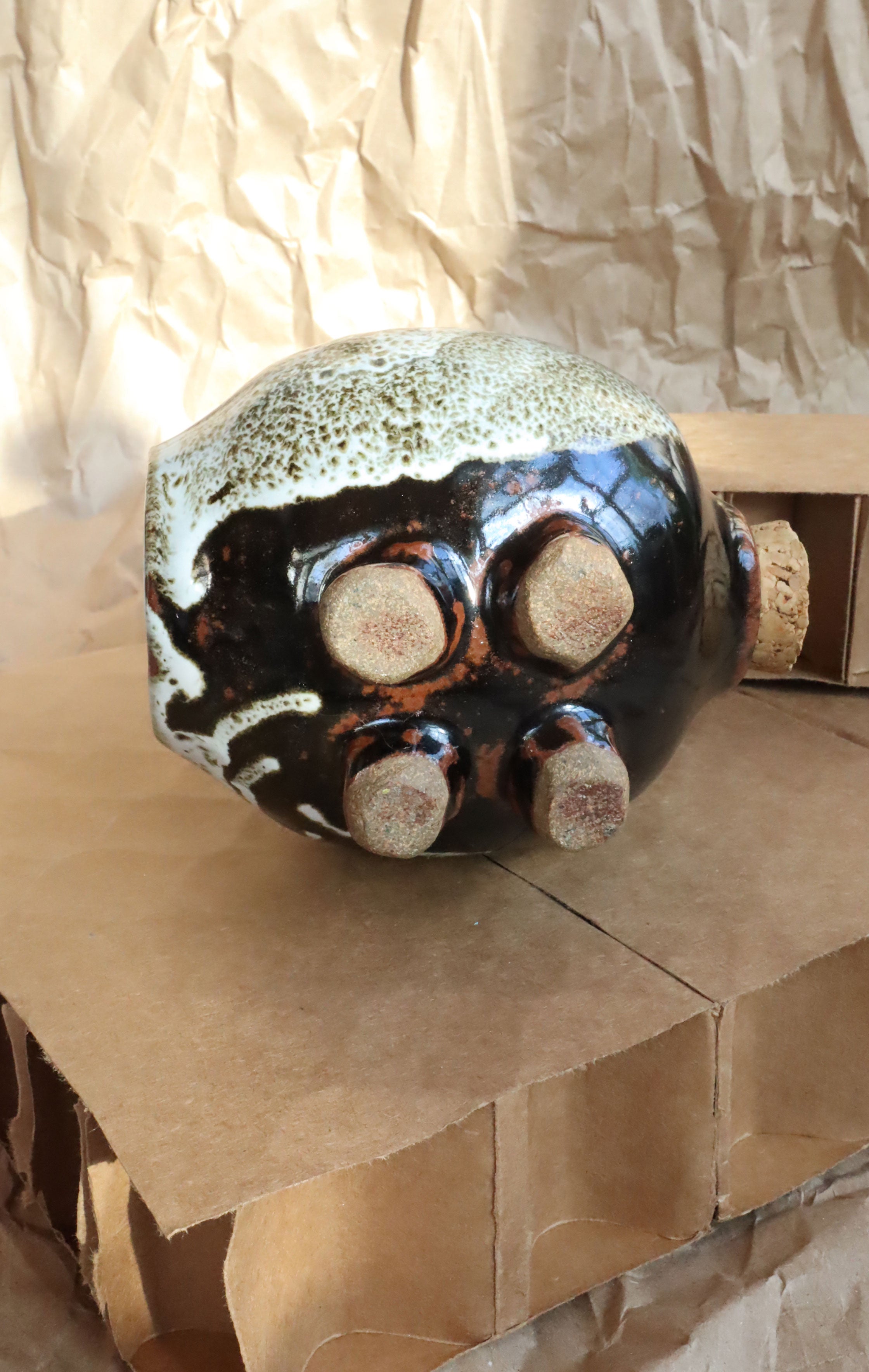 Vintage 70s Midcentury Modern Studio Pottery Cork Nose Piggy Bank