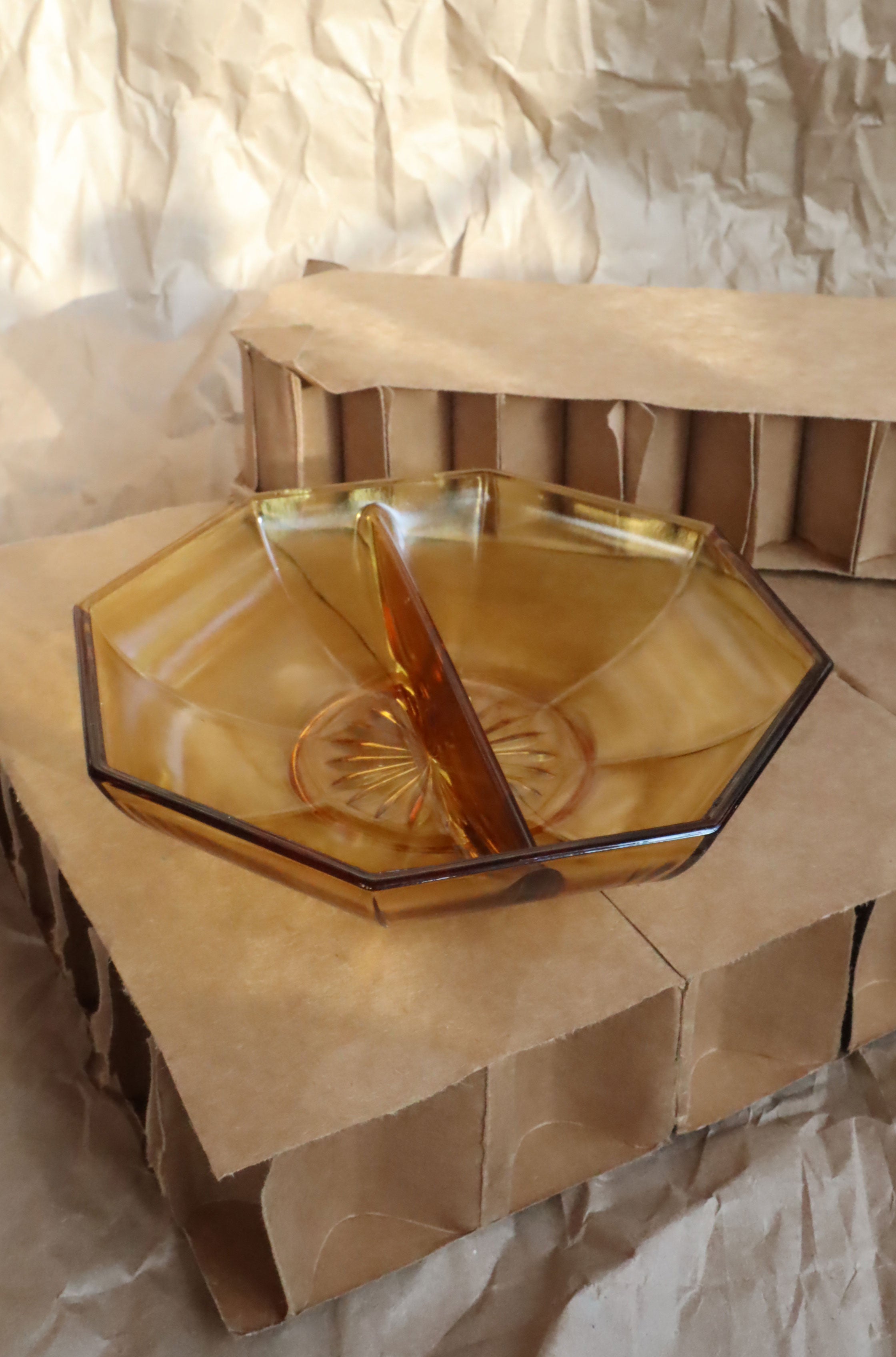 1970s Vintage Amber Divided Bowl