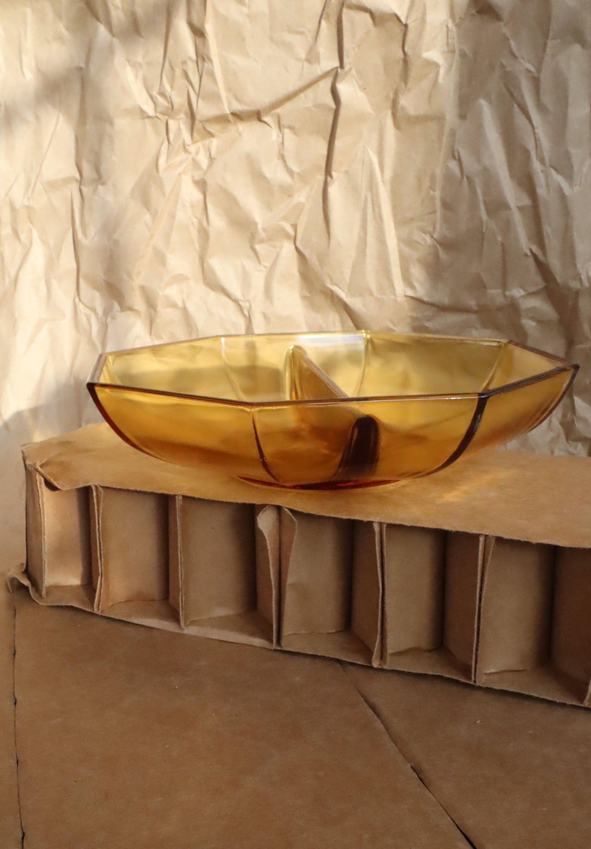 1970s Vintage Amber Divided Bowl