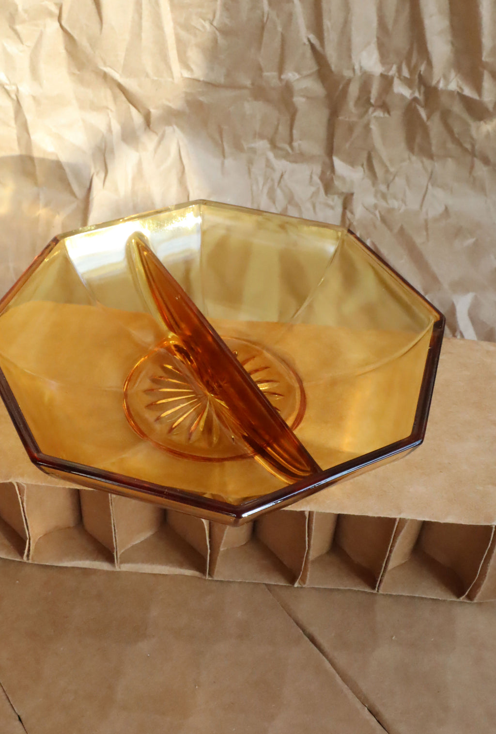 1970s Vintage Amber Divided Bowl