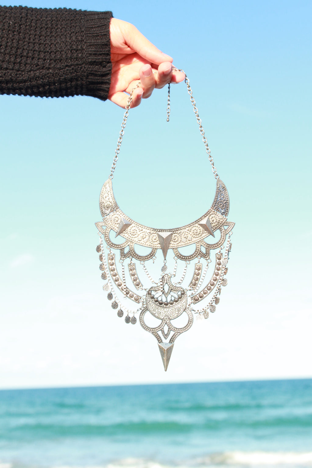 Phoenix Embossed Metal Statement Necklace