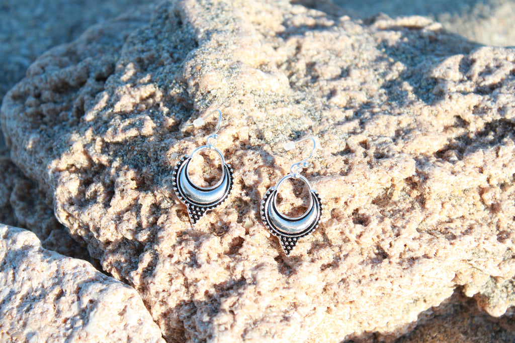 Sleepy Moon in Bali Dangle Earrings