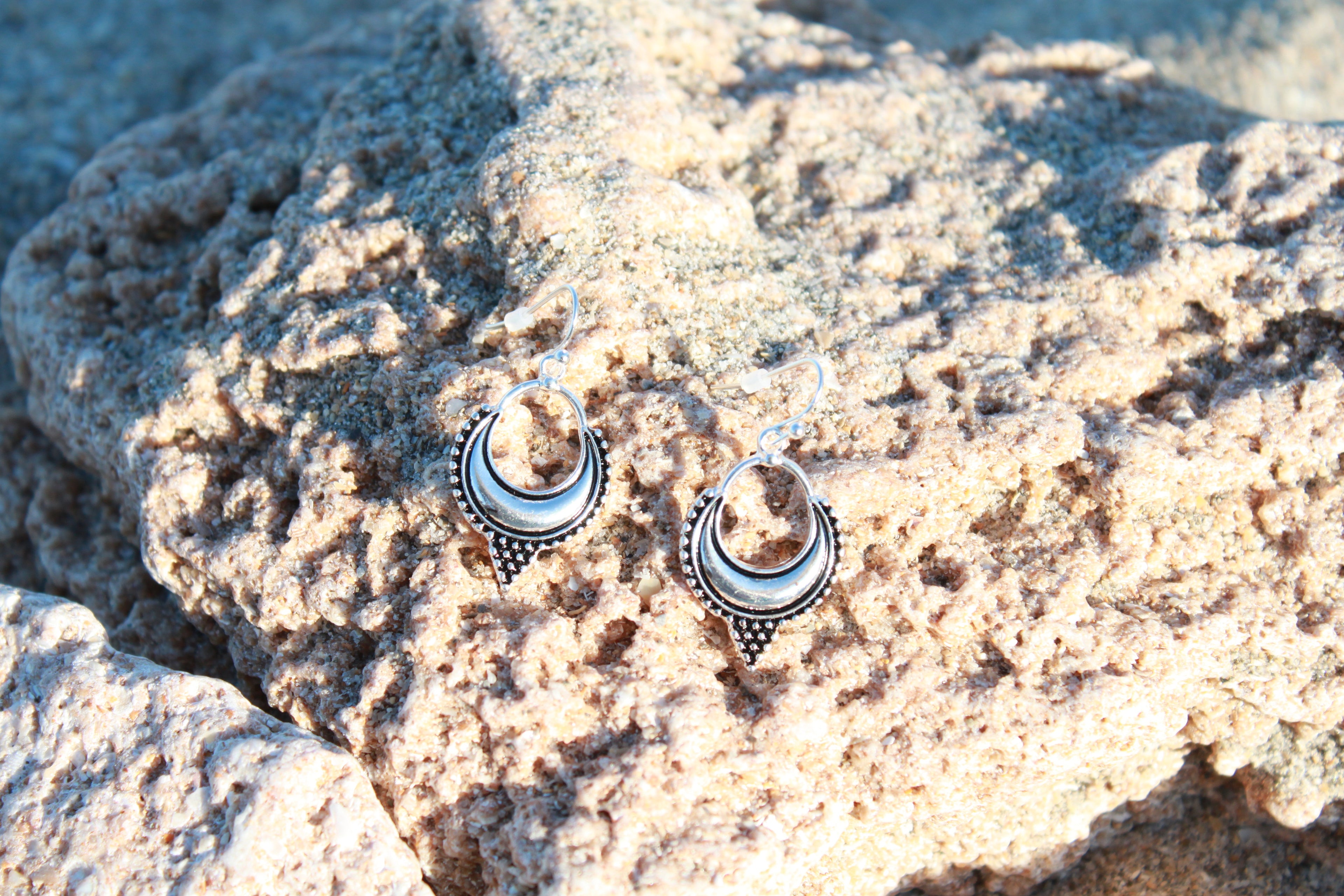 Sleepy Moon in Bali Dangle Earrings