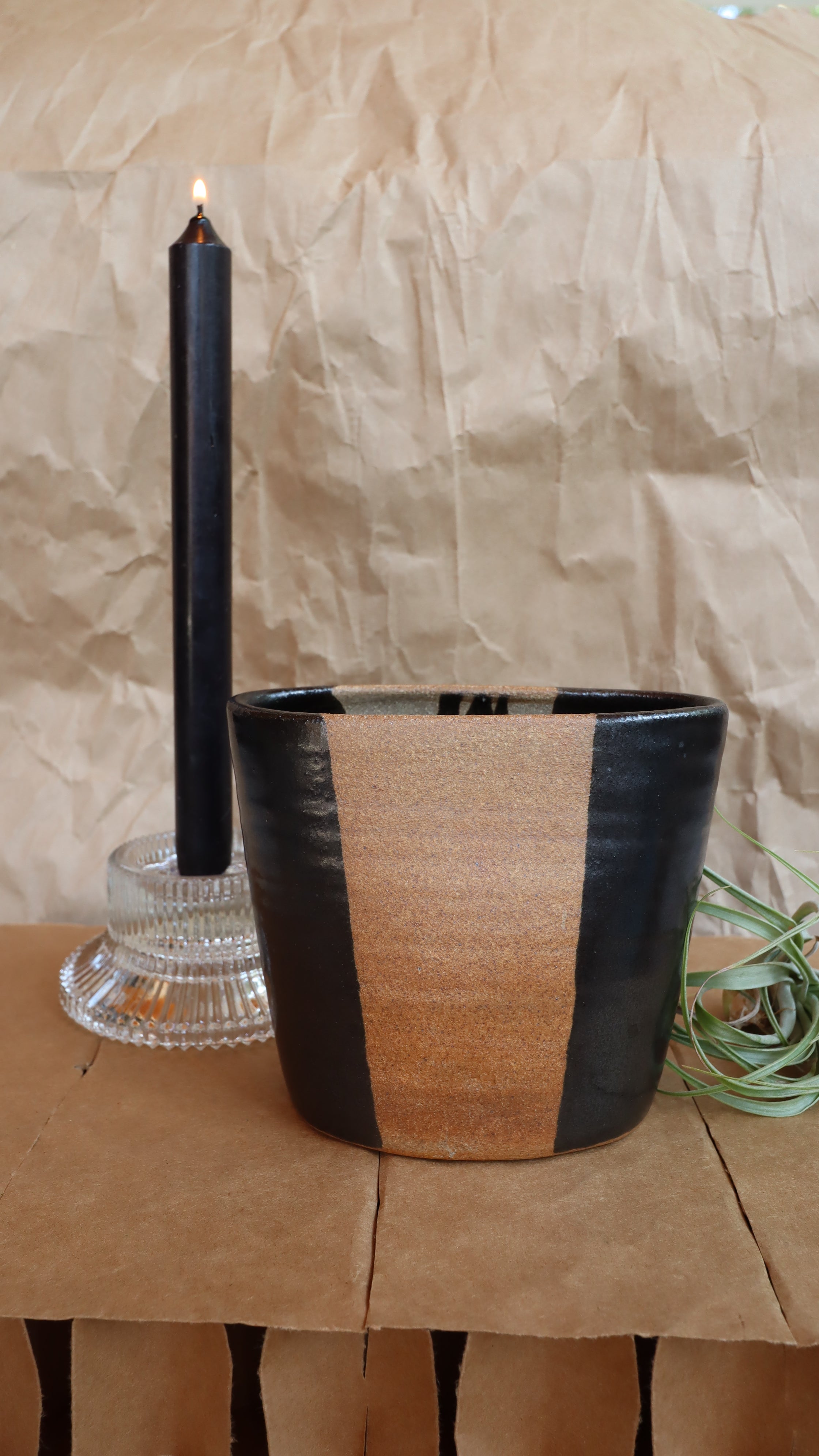 Unique Unsigned Studio Pottery Large Oblong 2-Toned Vase