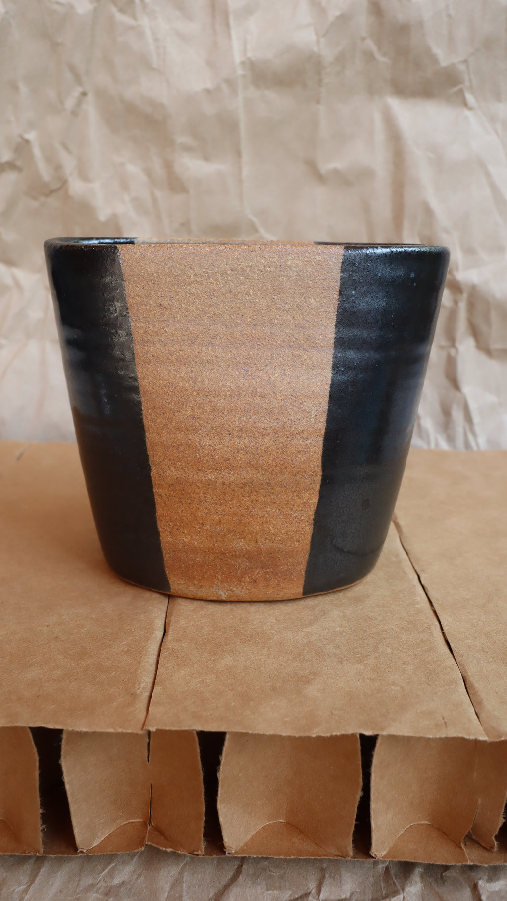 Unique Unsigned Studio Pottery Large Oblong 2-Toned Vase