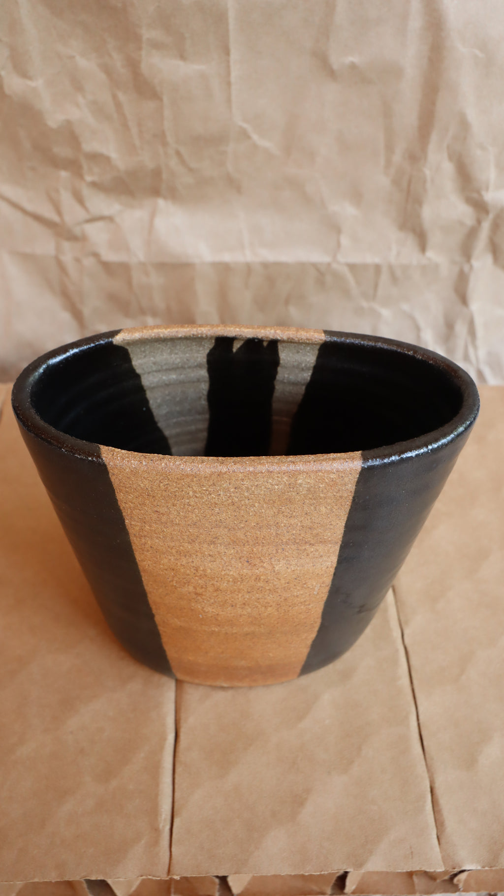 Unique Unsigned Studio Pottery Large Oblong 2-Toned Vase