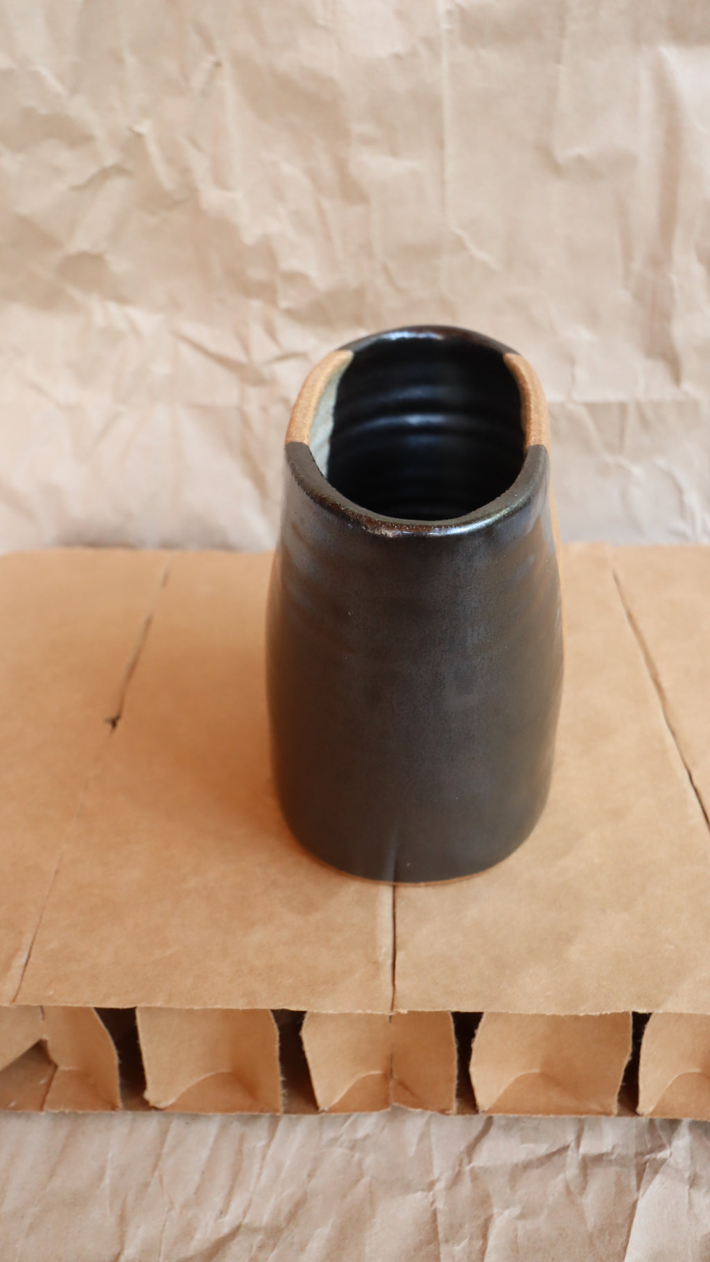 Unique Unsigned Studio Pottery Large Oblong 2-Toned Vase