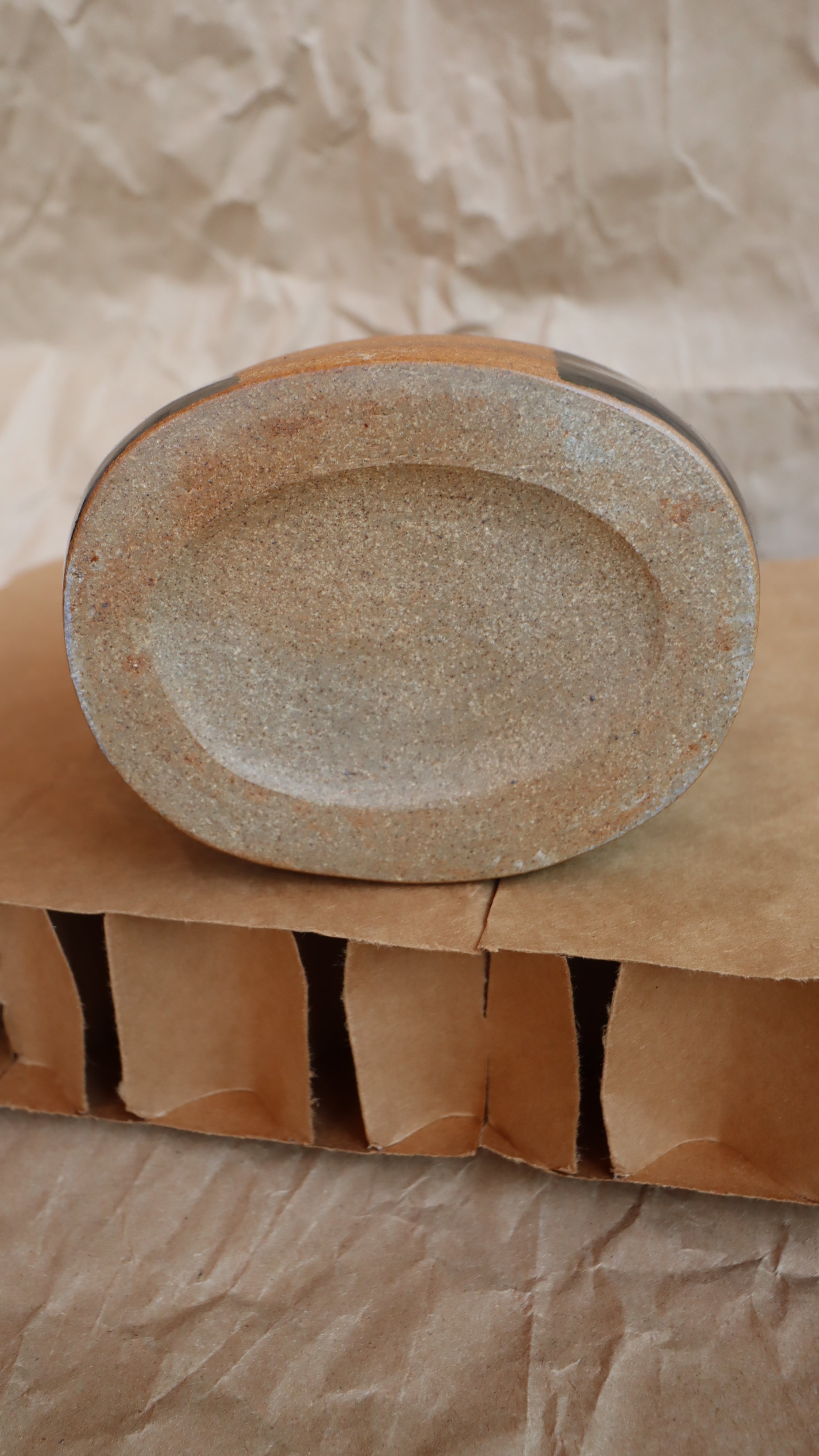 Unique Unsigned Studio Pottery Large Oblong 2-Toned Vase