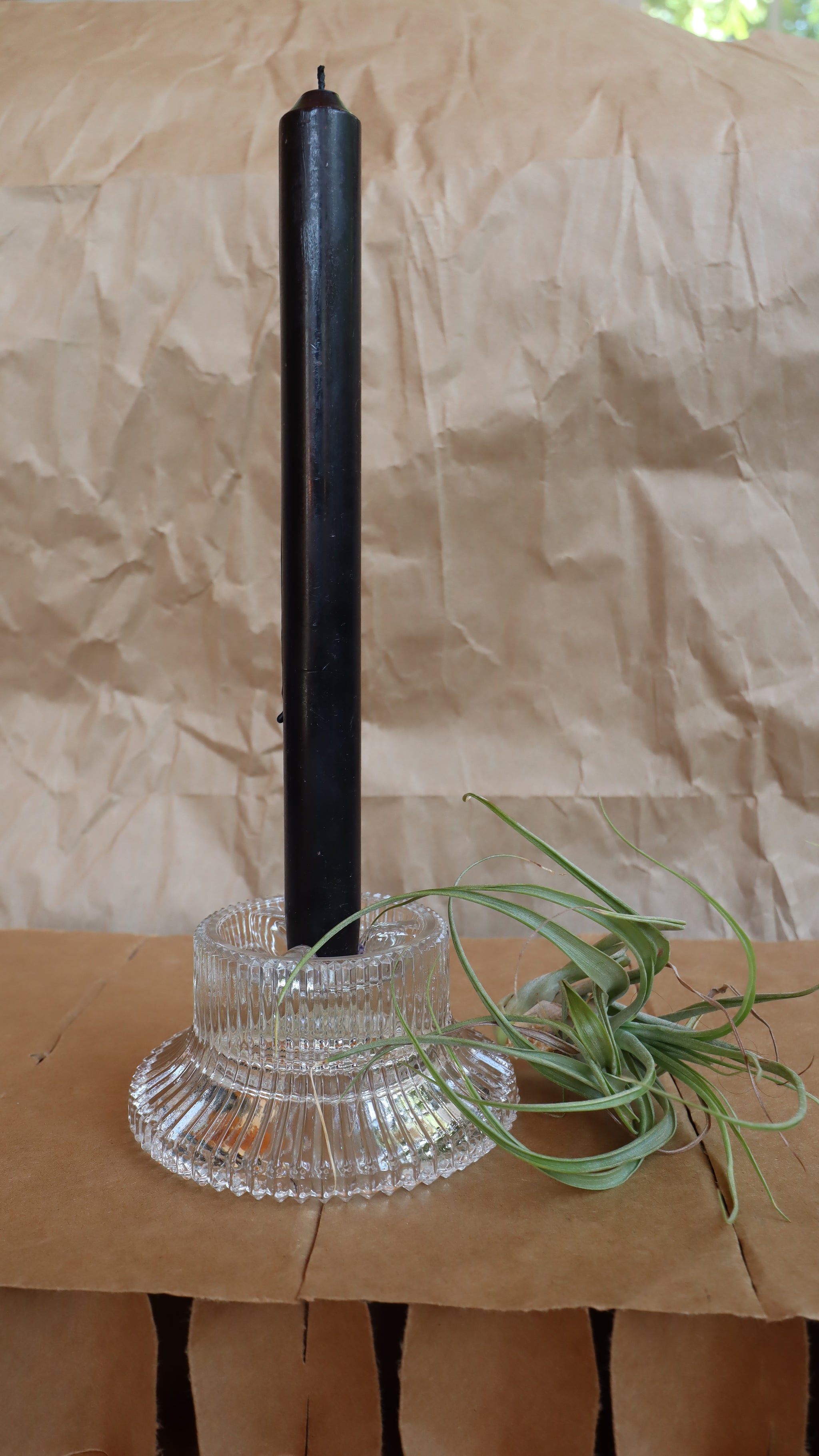 Vintage 1970s Indiana Glass Reflections Ribbed Reversible Candle Holder
