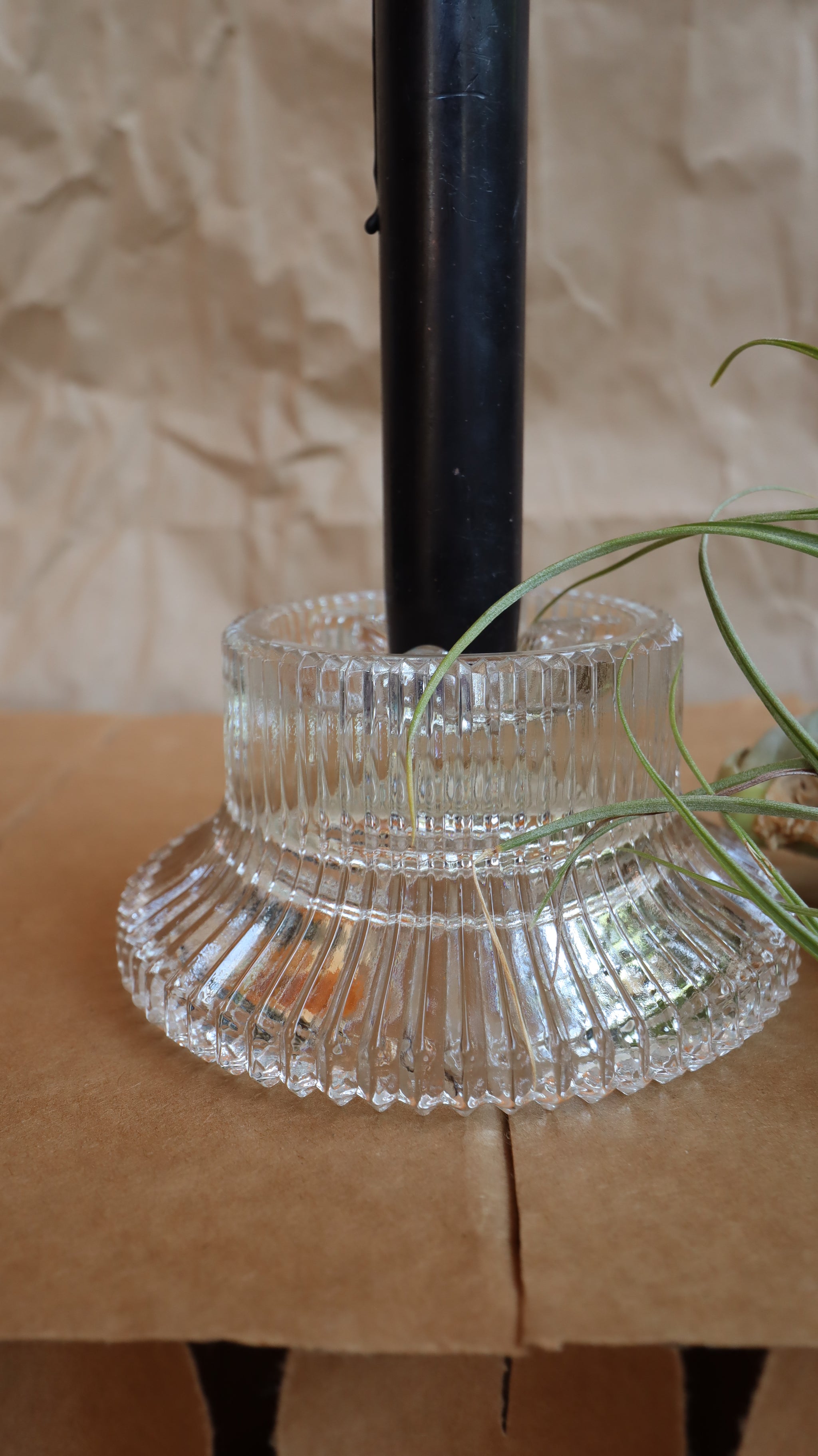 Vintage 1970s Indiana Glass Reflections Ribbed Reversible Candle Holder