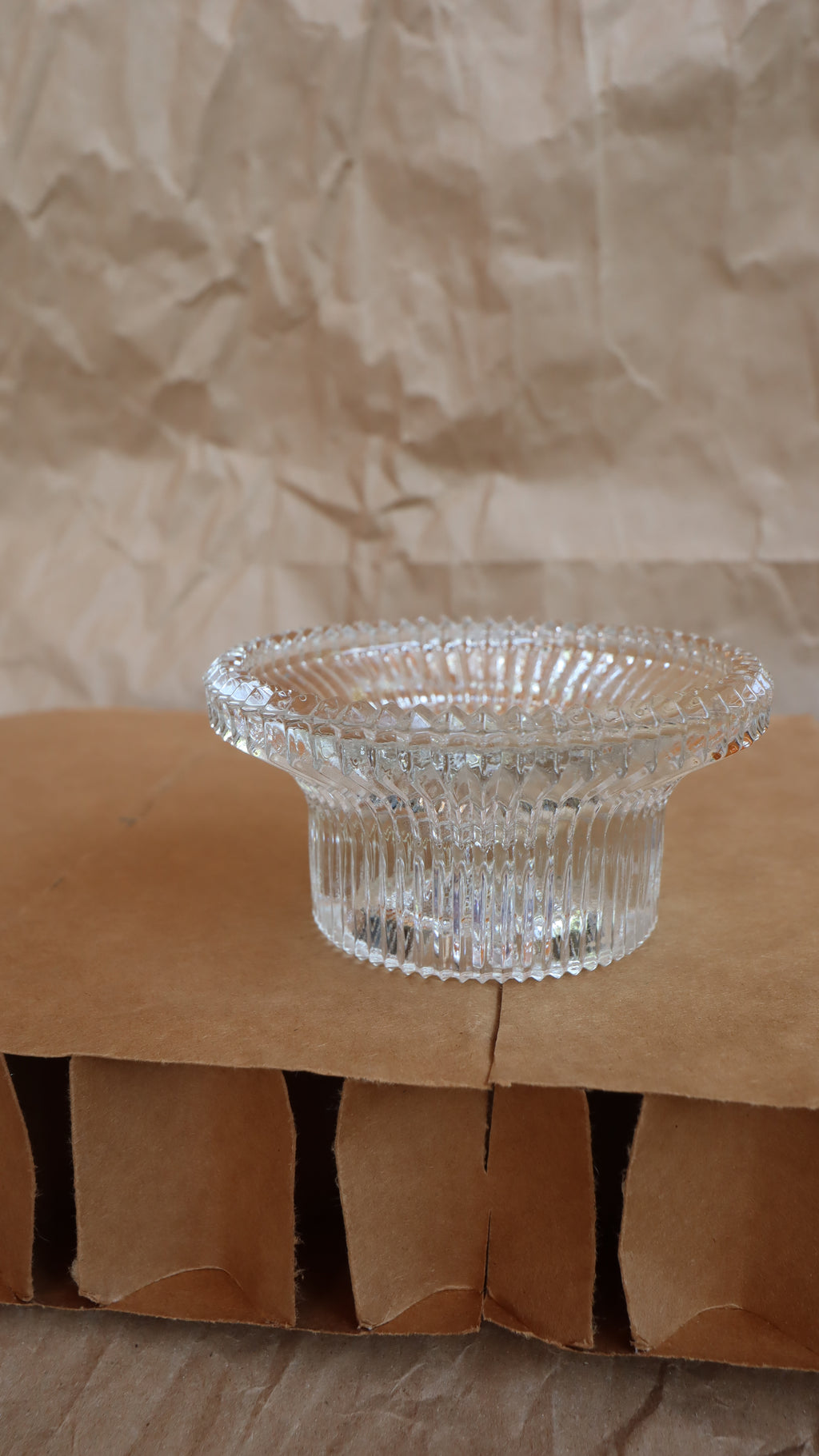 Vintage 1970s Indiana Glass Reflections Ribbed Reversible Candle Holder