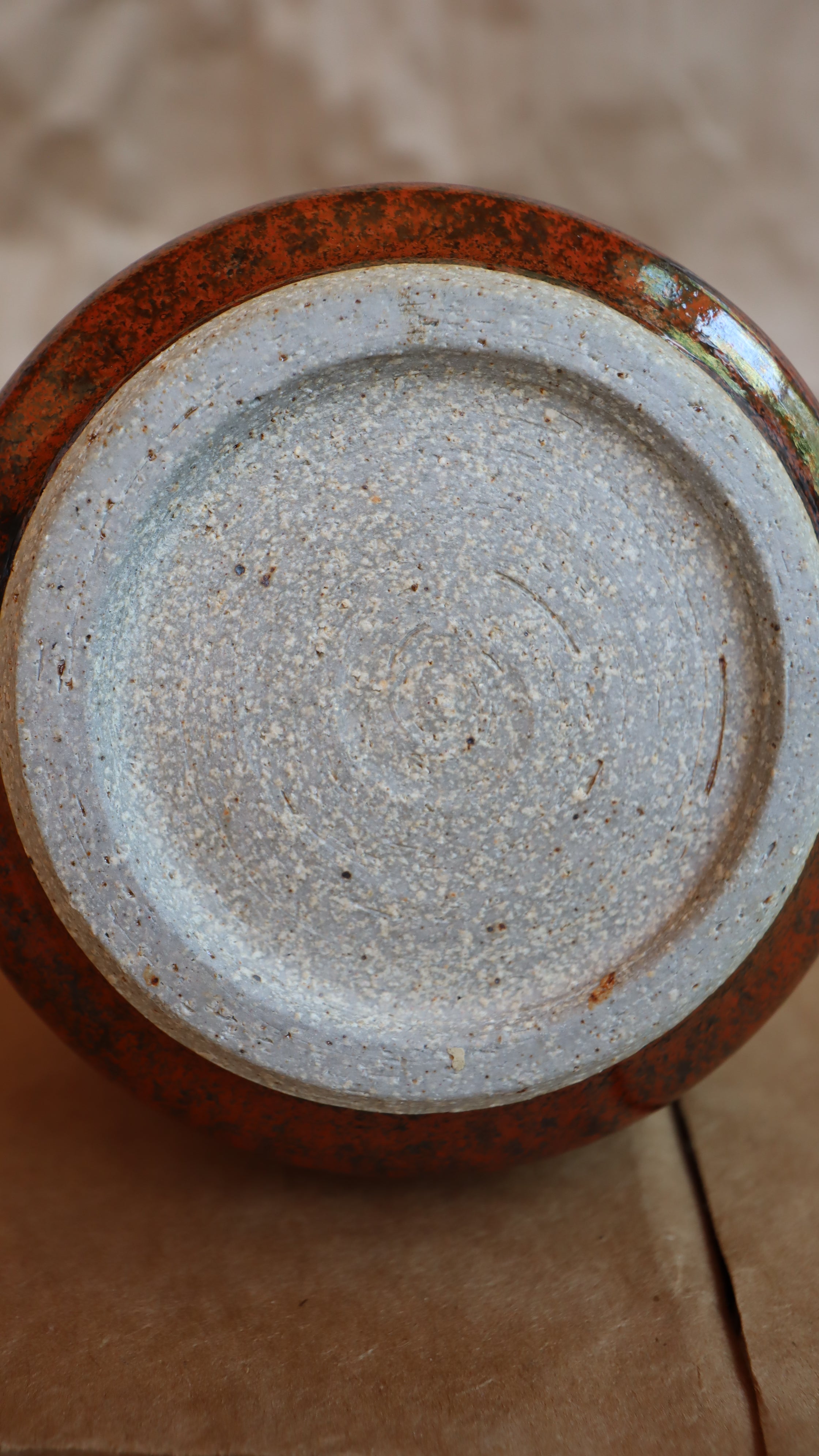 Vintage Small Burnt Red & Teal Unsigned Studio Vase