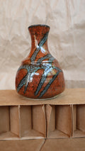 Vintage Small Burnt Red & Teal Unsigned Studio Vase