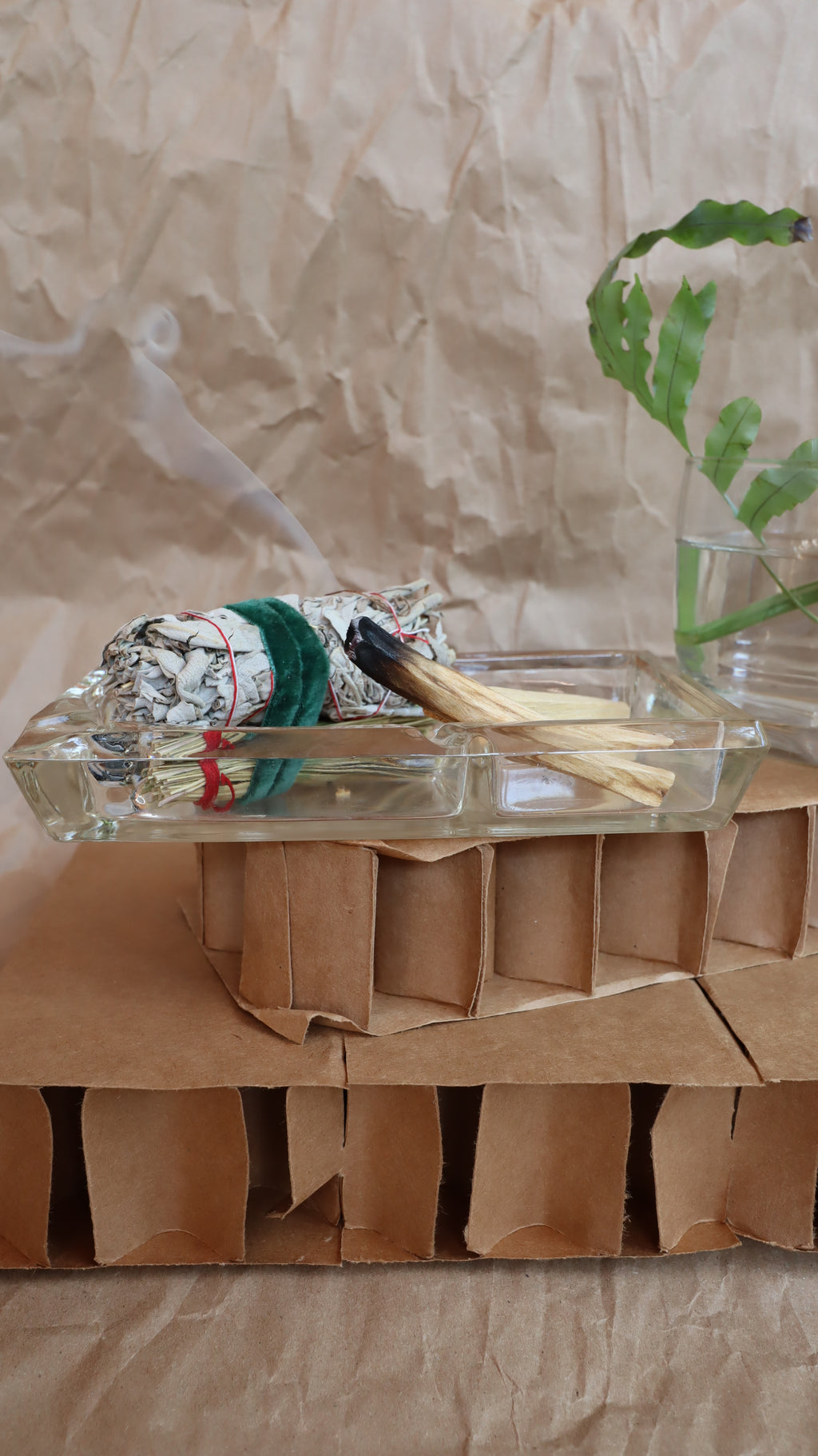 Vintage MCM 1960s Clear Glass 2-Sided Ashtray