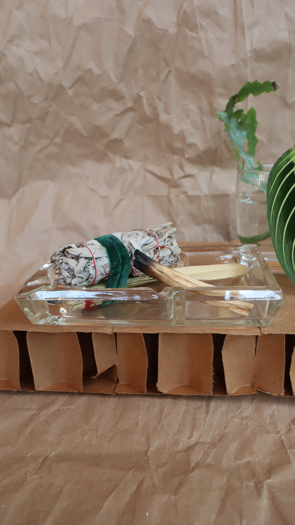 Vintage MCM 1960s Clear Glass 2-Sided Ashtray