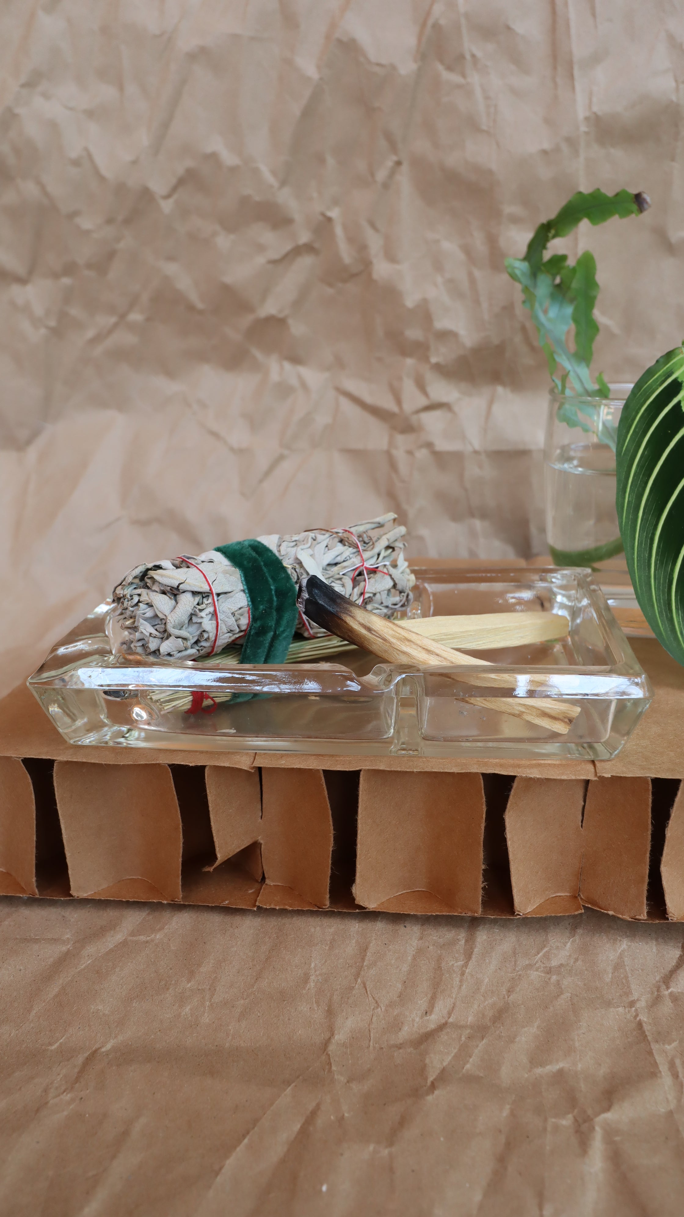 Vintage MCM 1960s Clear Glass 2-Sided Ashtray