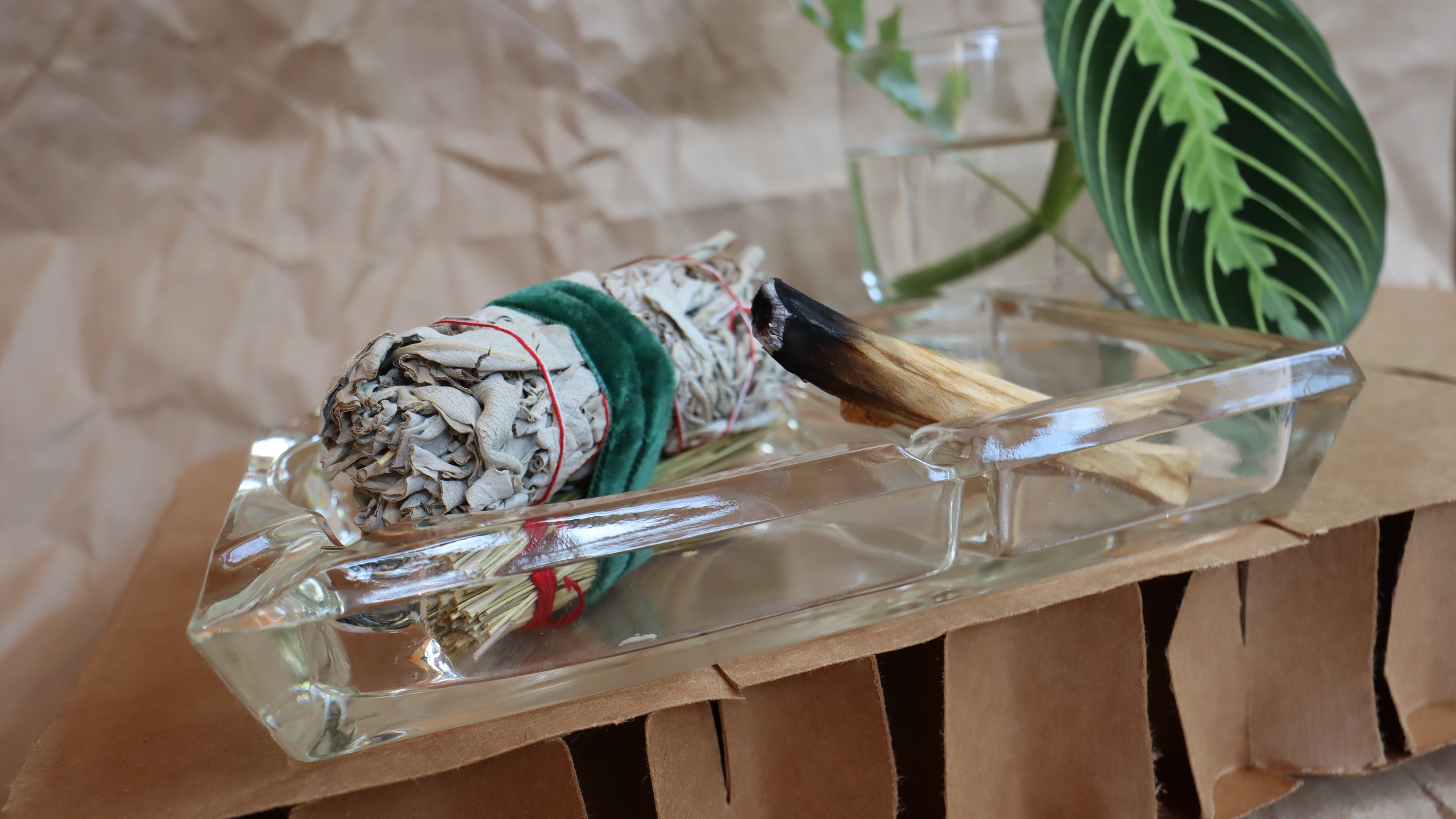 Vintage MCM 1960s Clear Glass 2-Sided Ashtray