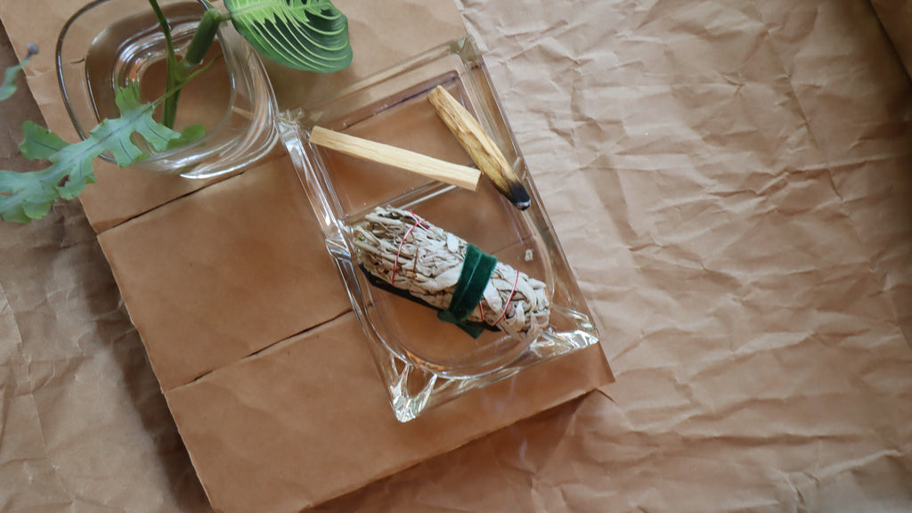 Vintage MCM 1960s Clear Glass 2-Sided Ashtray