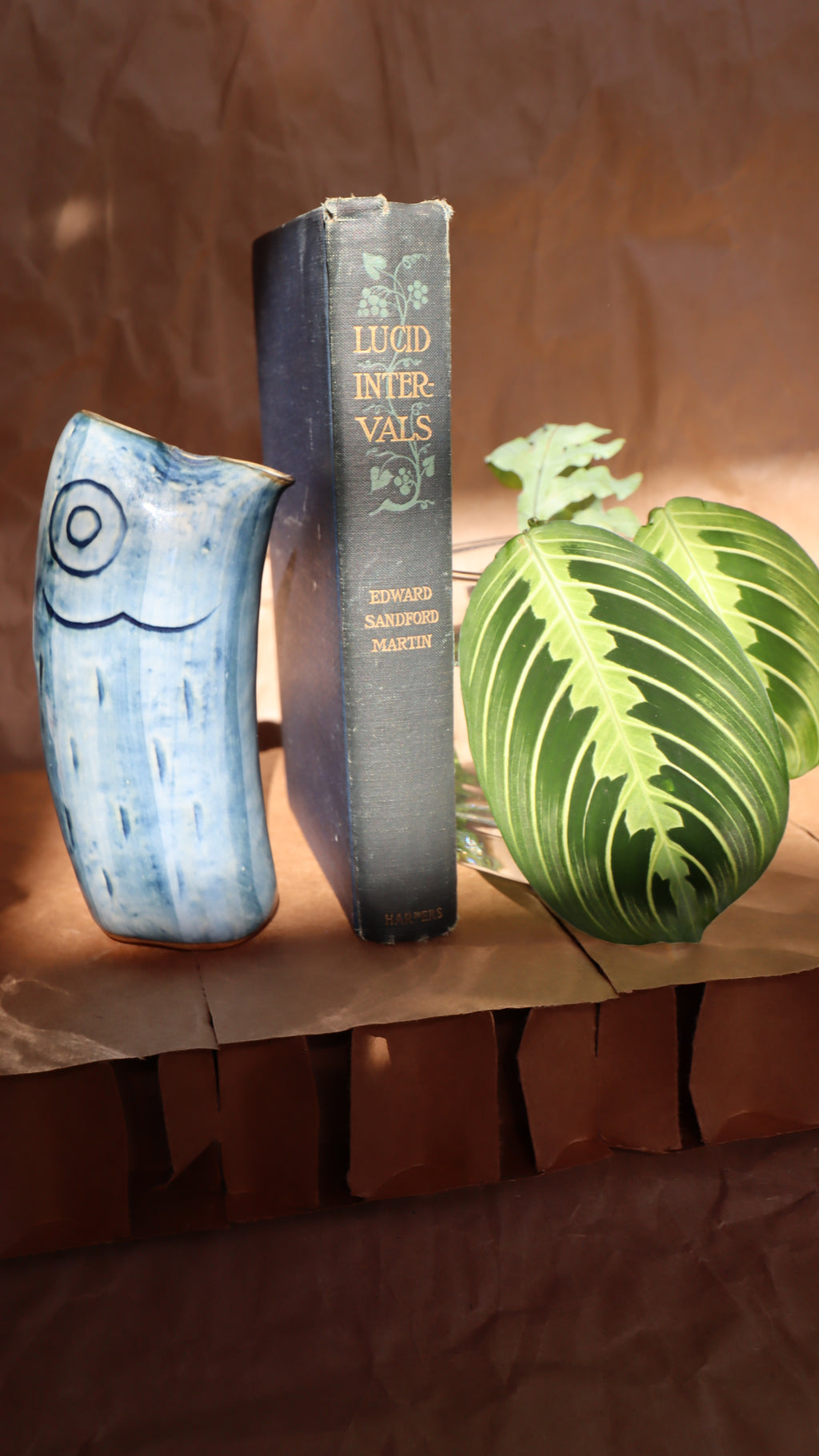 Vintage Unique Unsigned Studio Pottery Fishy Vase w/Two Flower Holes