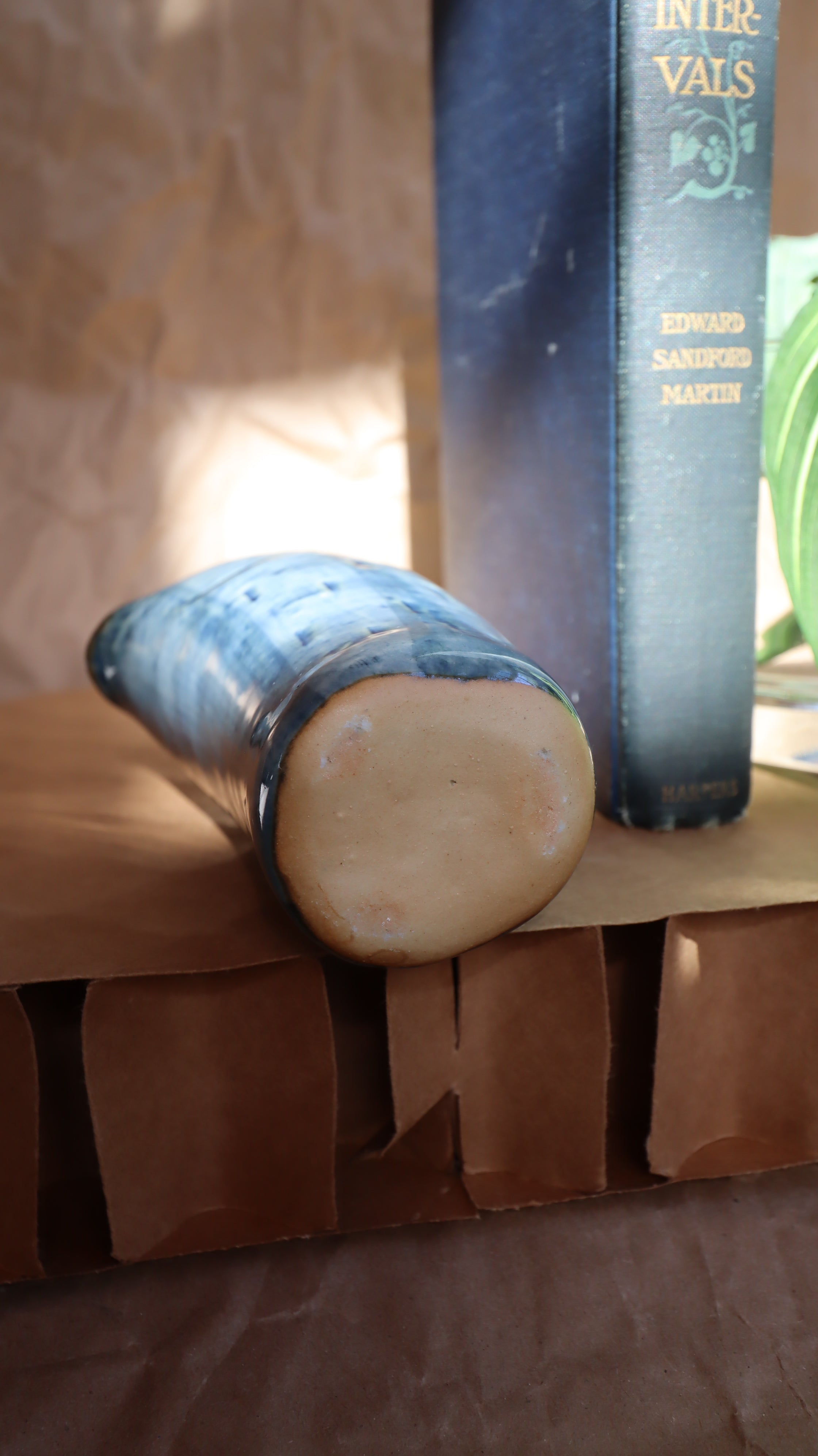 Vintage Unique Unsigned Studio Pottery Fishy Vase w/Two Flower Holes