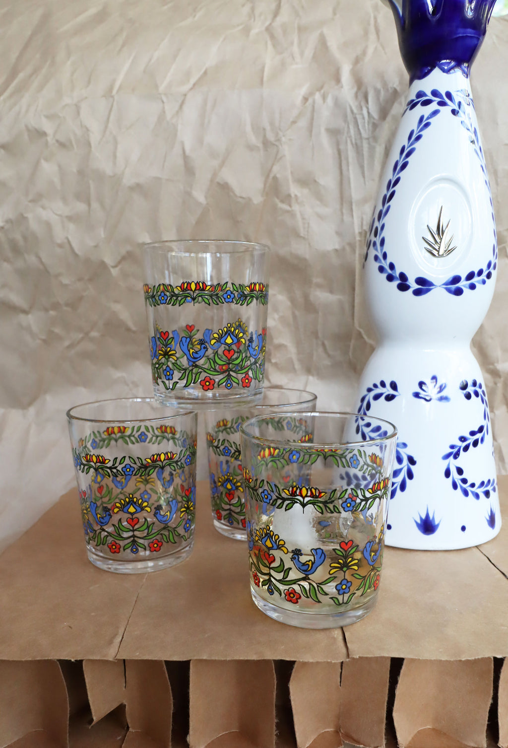French Arcoroc Floral Small Drinking Glasses - Set of 4
