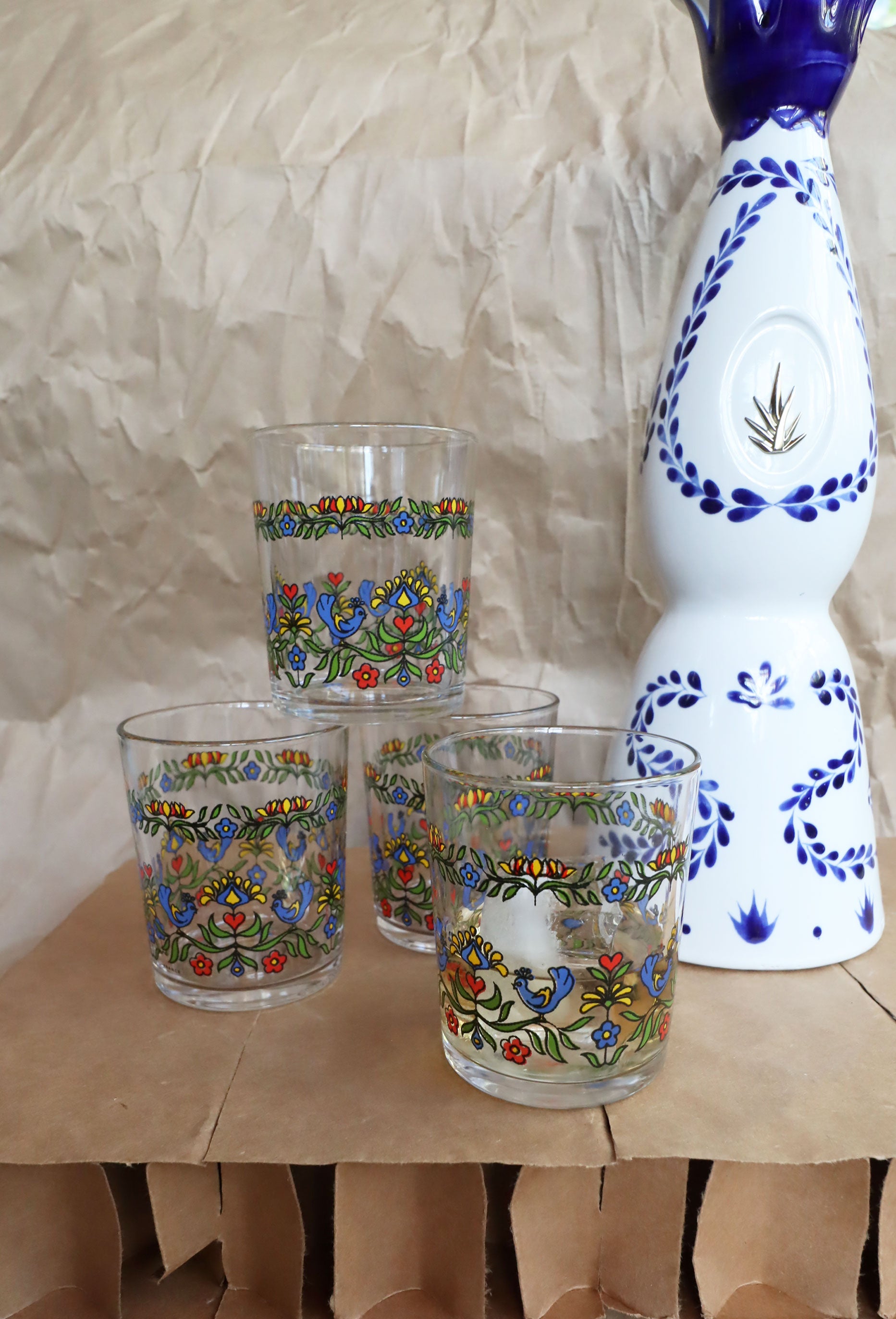 French Arcoroc Floral Small Drinking Glasses - Set of 4