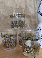 1970s French Arcoroc Floral Small Drinking Glasses - Set of 4