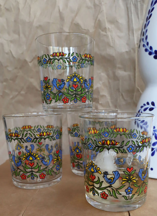 1970s French Arcoroc Floral Small Drinking Glasses - Set of 4