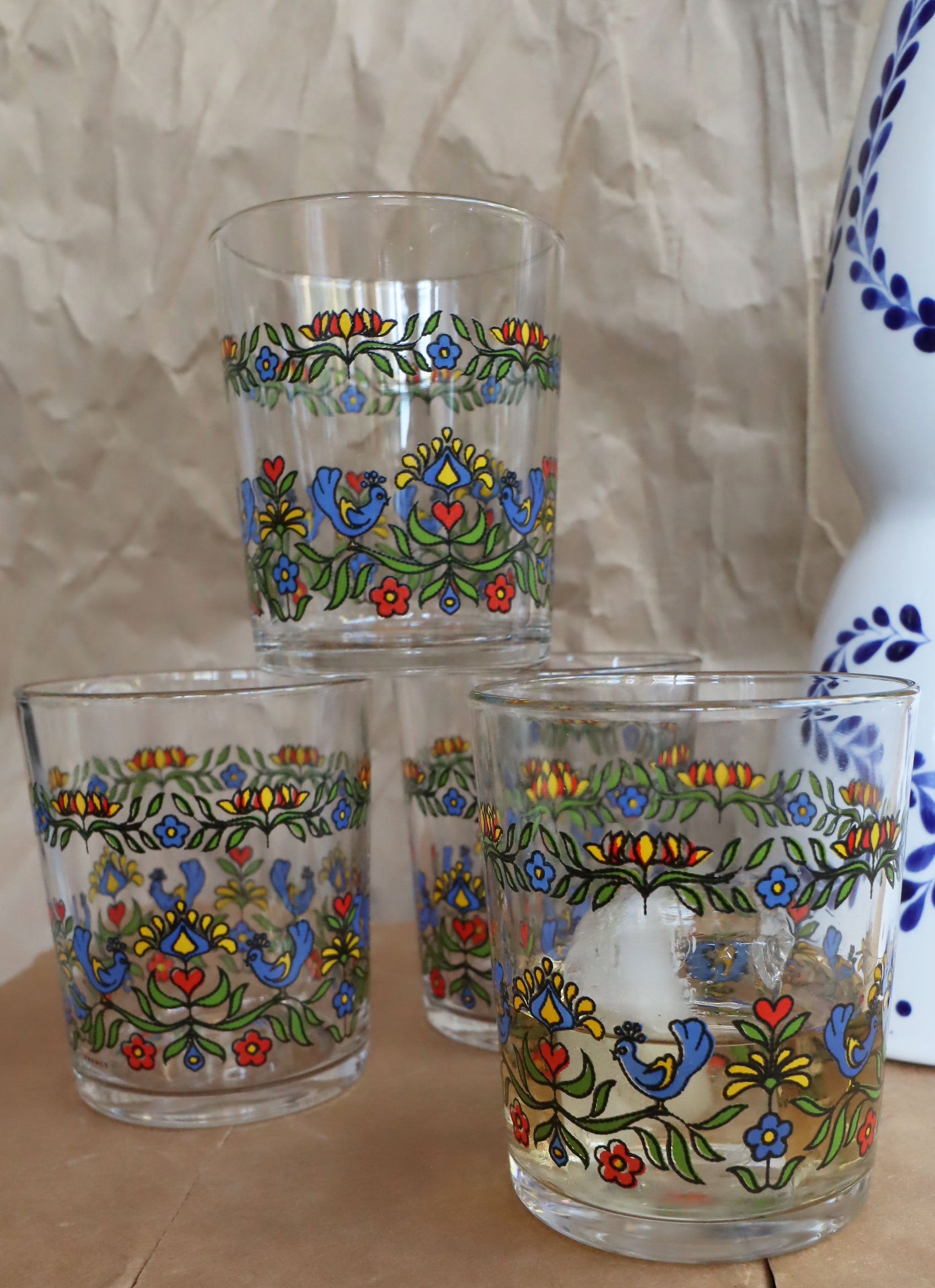 French Arcoroc Floral Small Drinking Glasses - Set of 4 - Style a