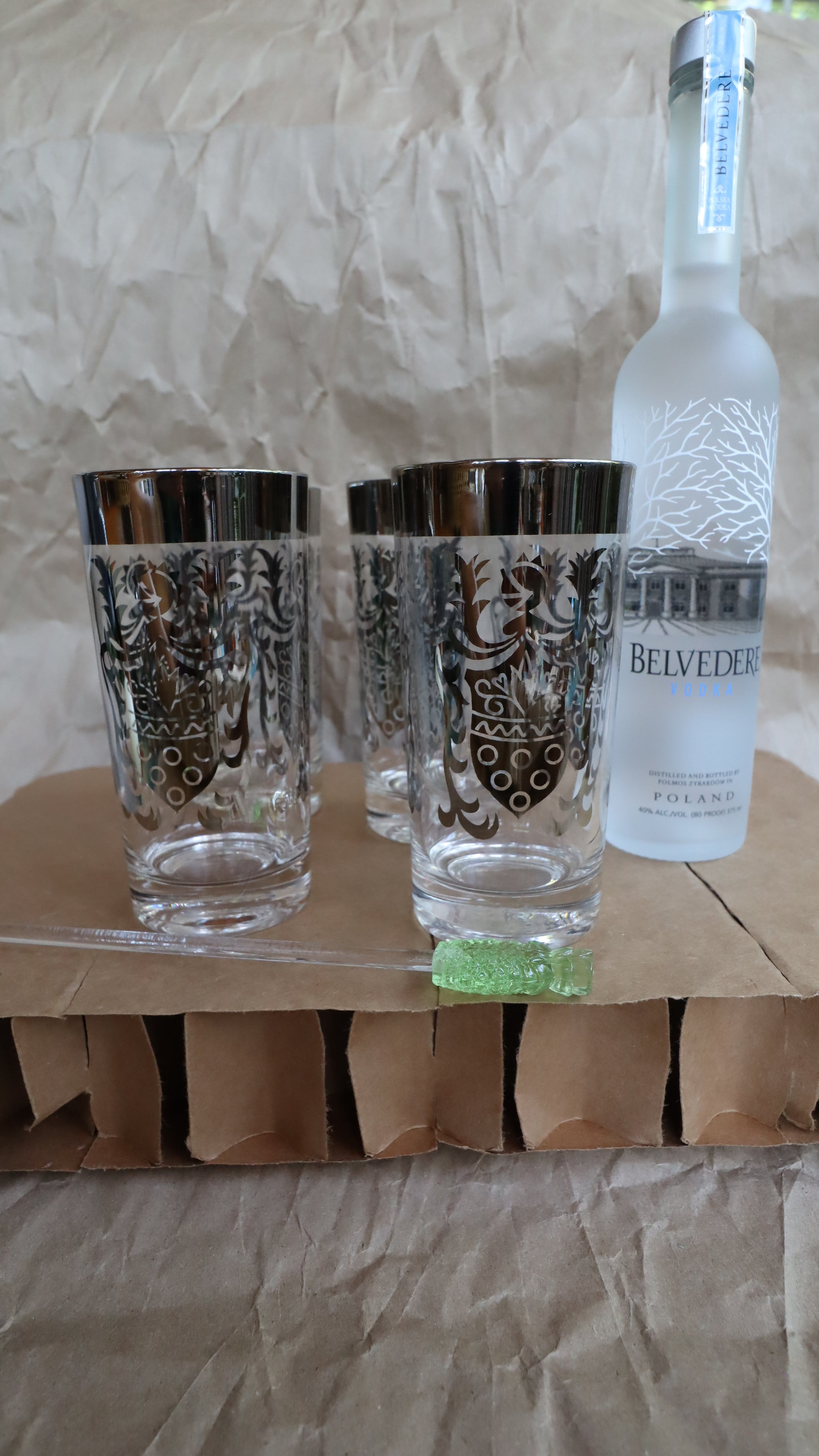 1960s Kimiko Silvercrest Knight Coat of Arms Highball Glasses - Set of 4