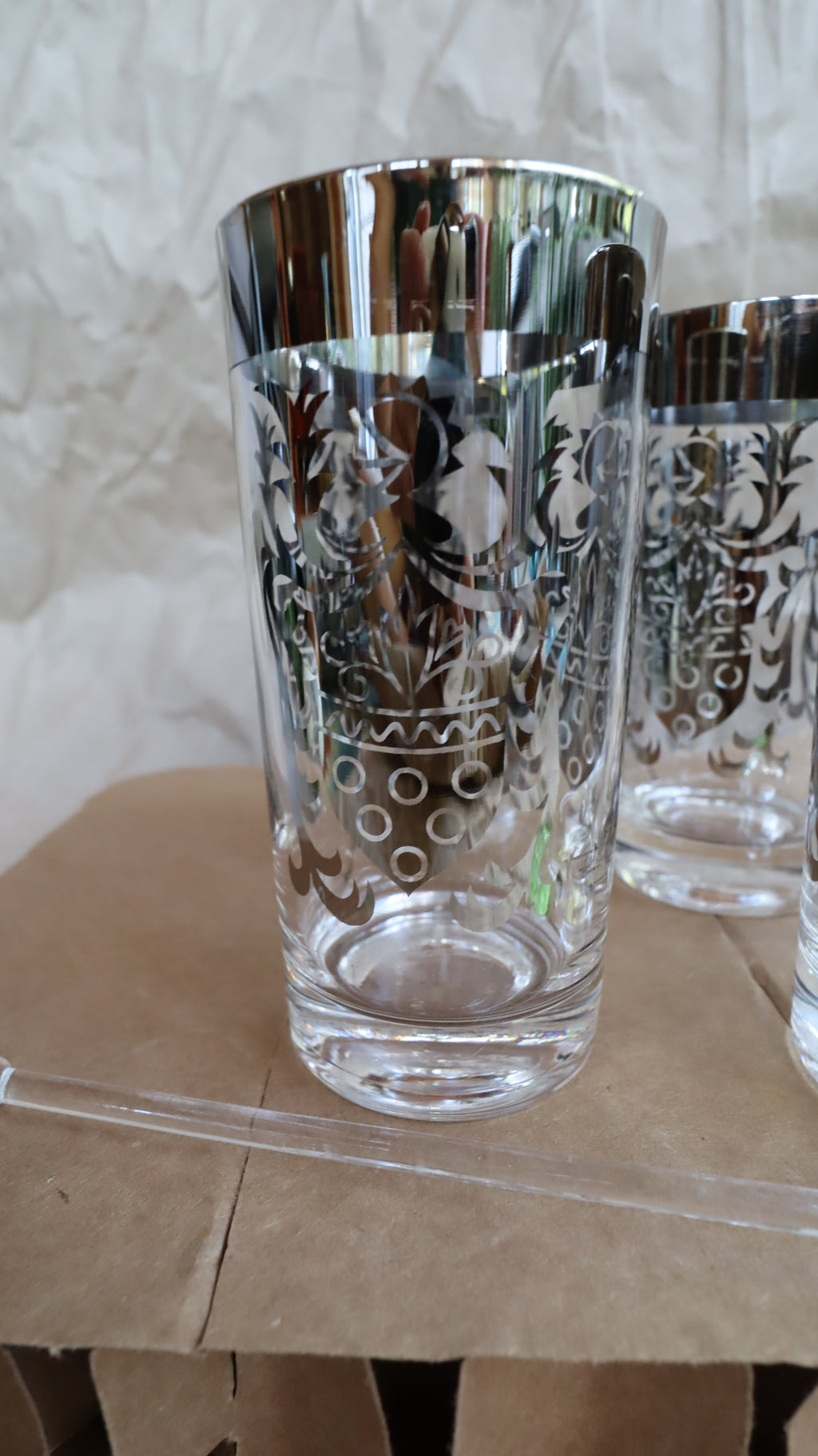 1960s Kimiko Silvercrest Knight Coat of Arms Highball Glasses - Set of 4