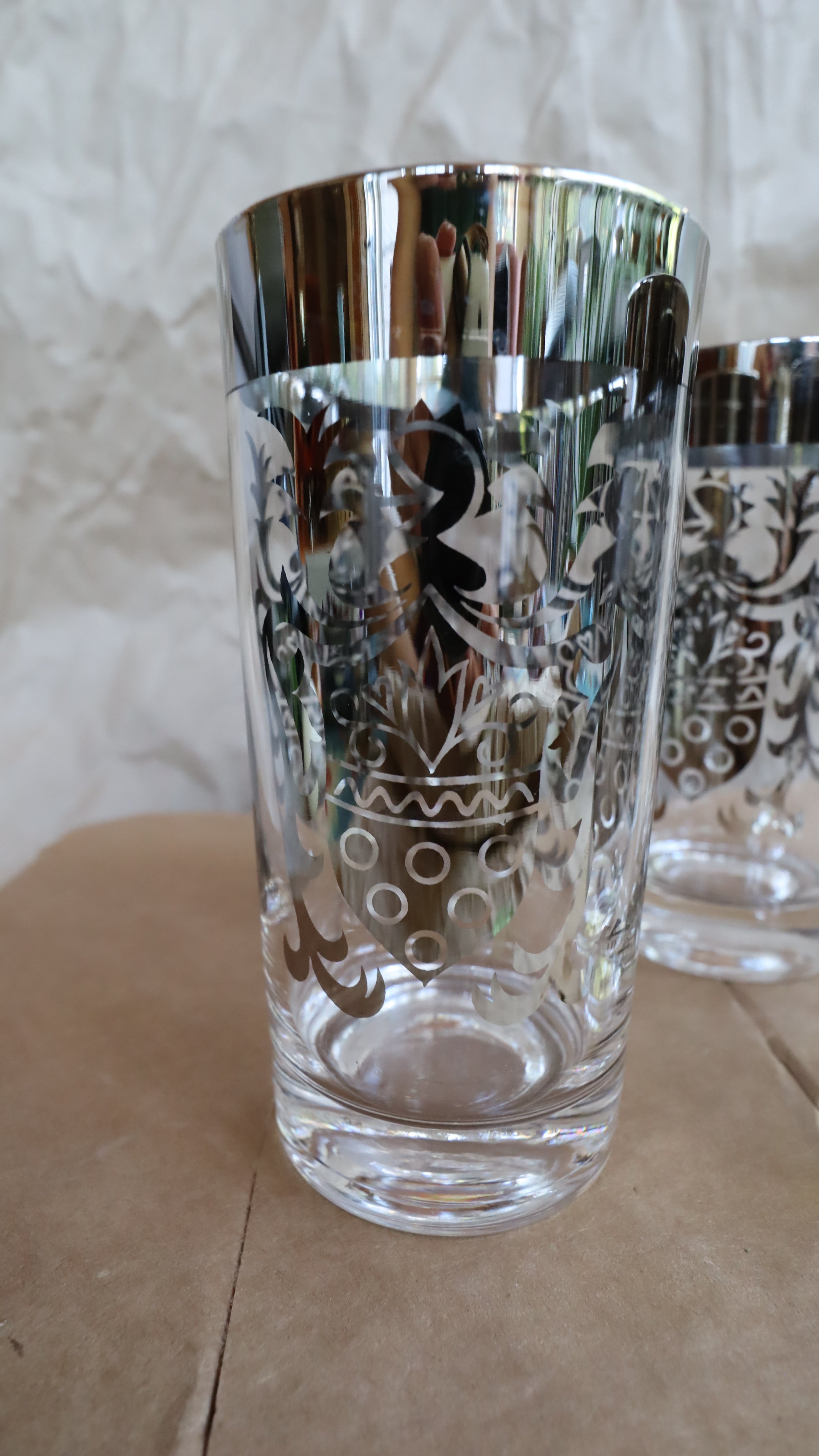 1960s Kimiko Silvercrest Knight Coat of Arms Highball Glasses - Set of 4