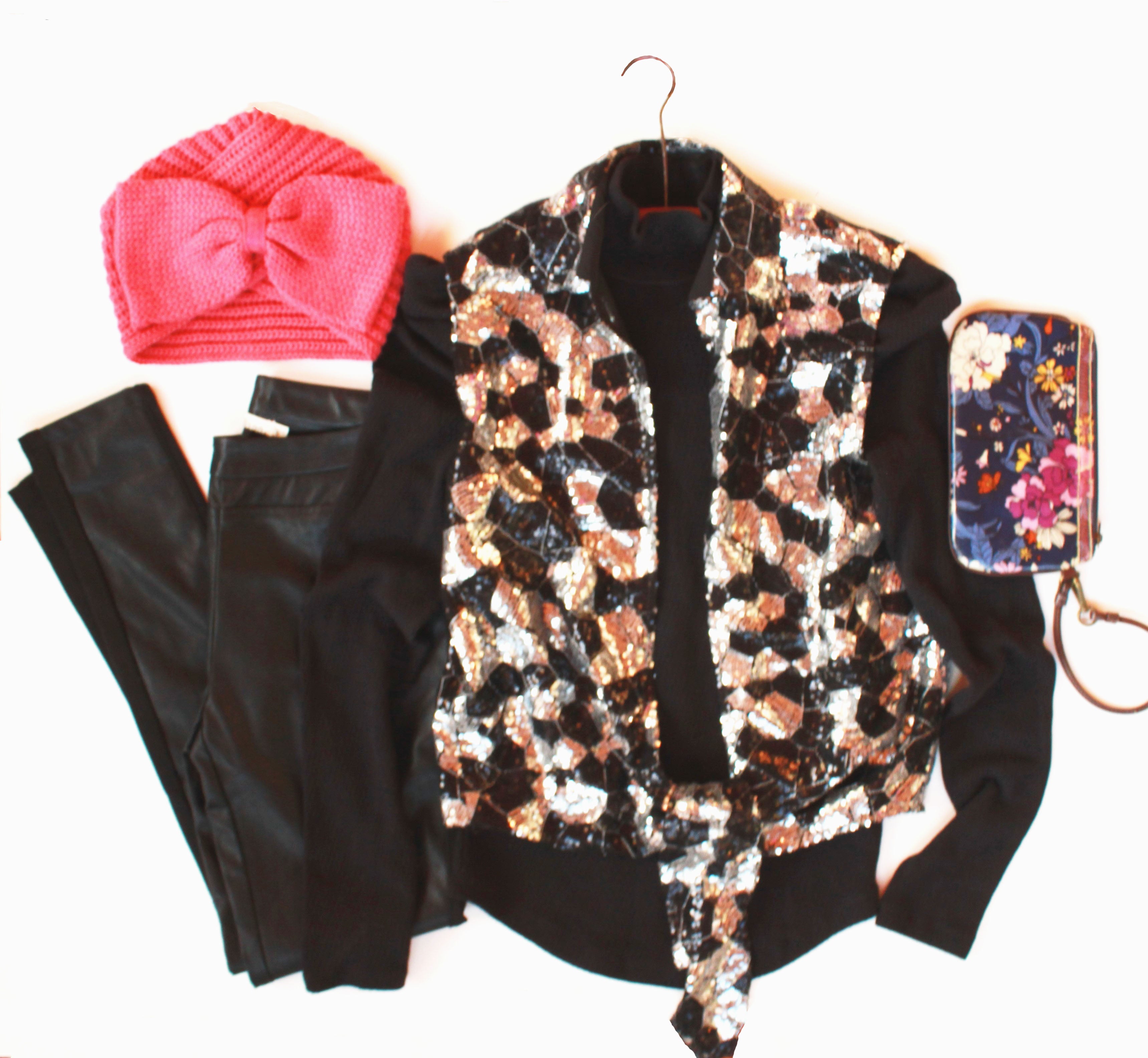 Style a Go-Go Altered Sequined Tie Front Vest Flatlay