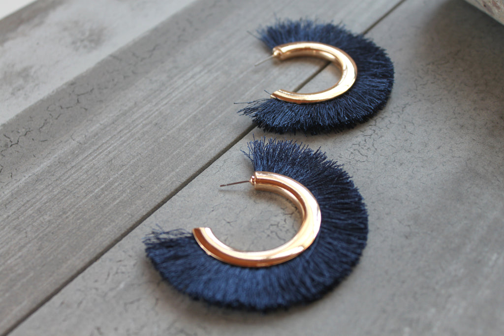 Juju Fringe Fan Earrings - Ocean Blue