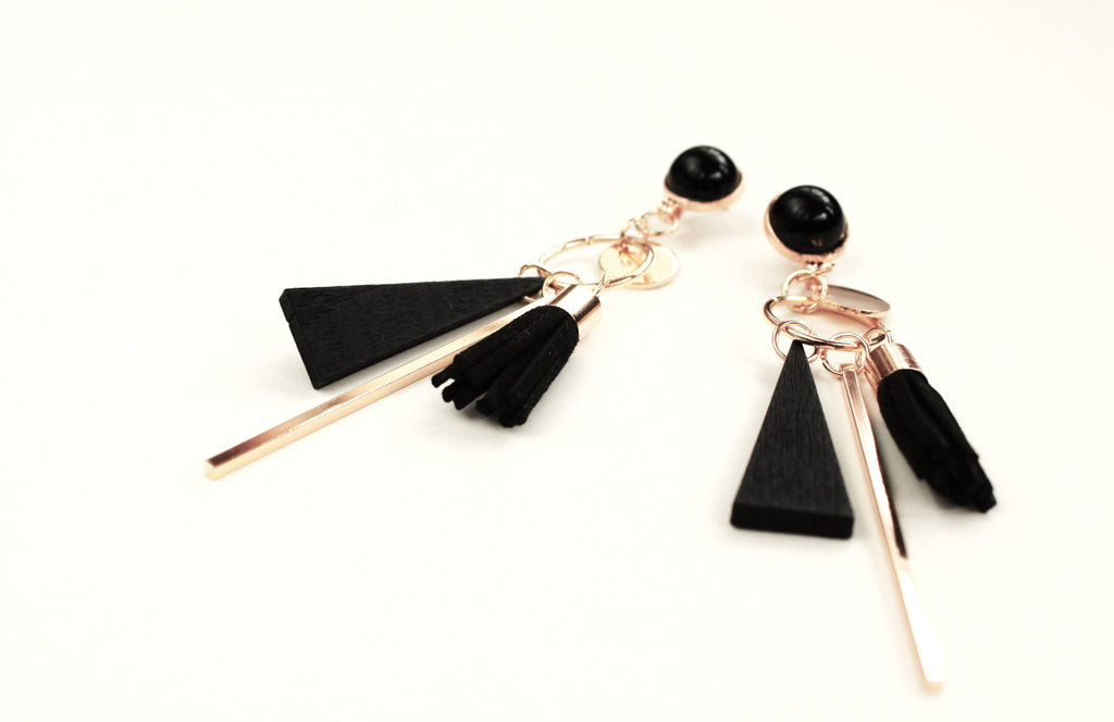 Moving Parts Black & Gold Earrings