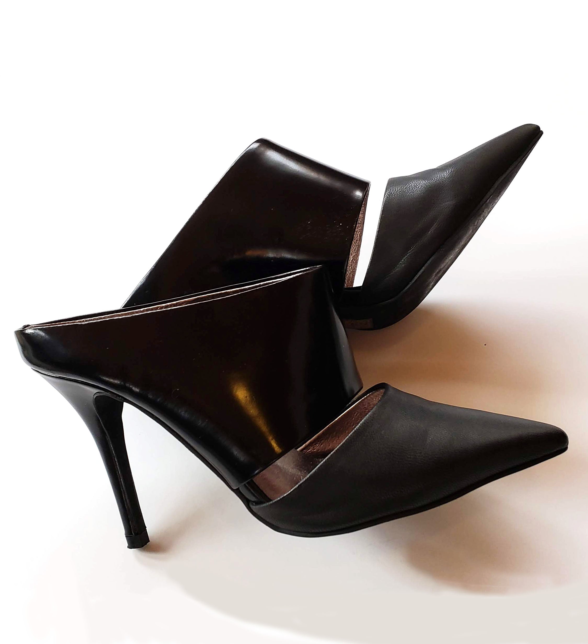 Jeffrey Campbell Handmade Ibiza Last Black Matte & Patent Slip-on Stilettos