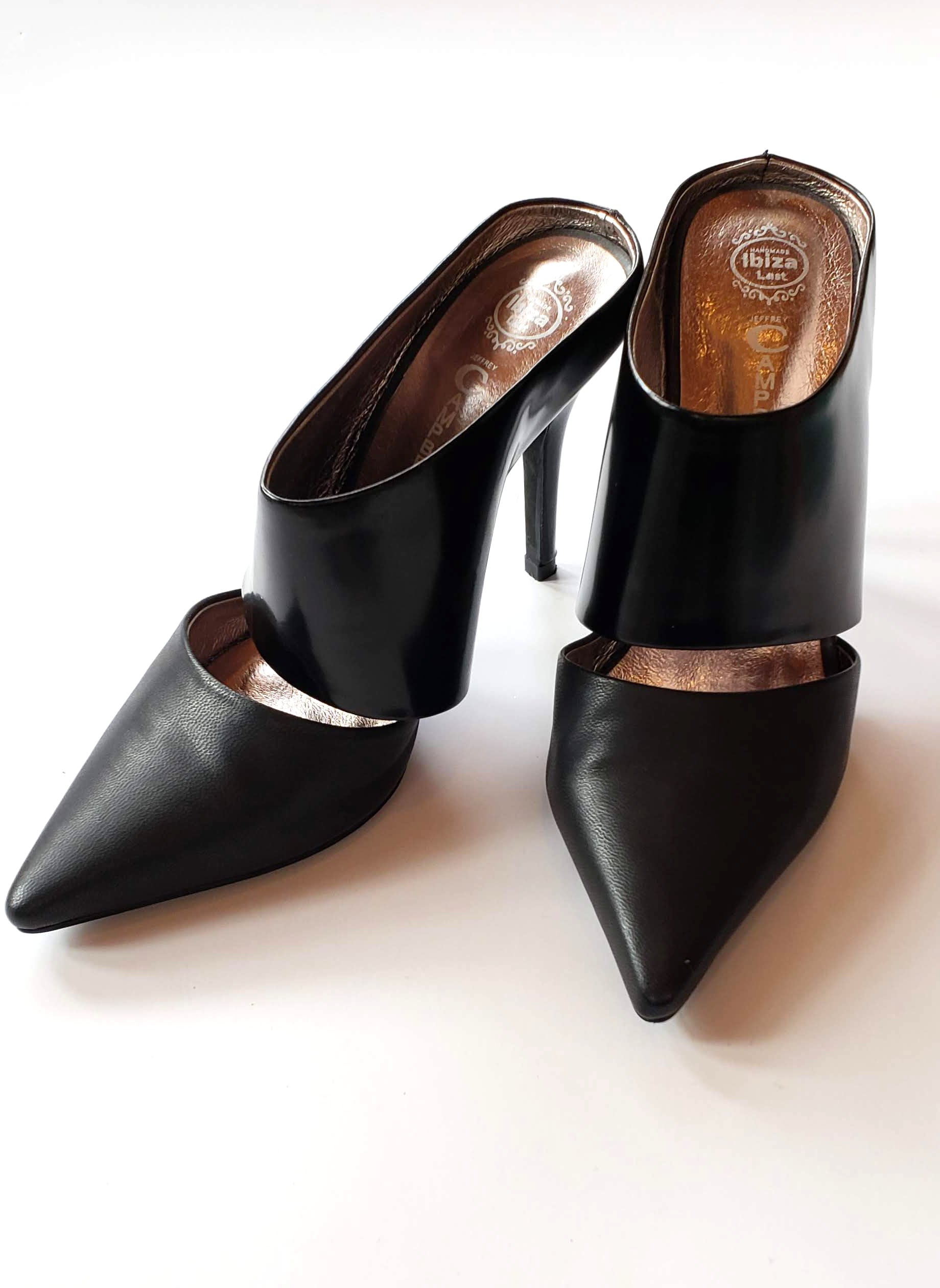 Jeffrey Campbell Handmade Ibiza Last Black Matte & Patent Slip-on Stilettos