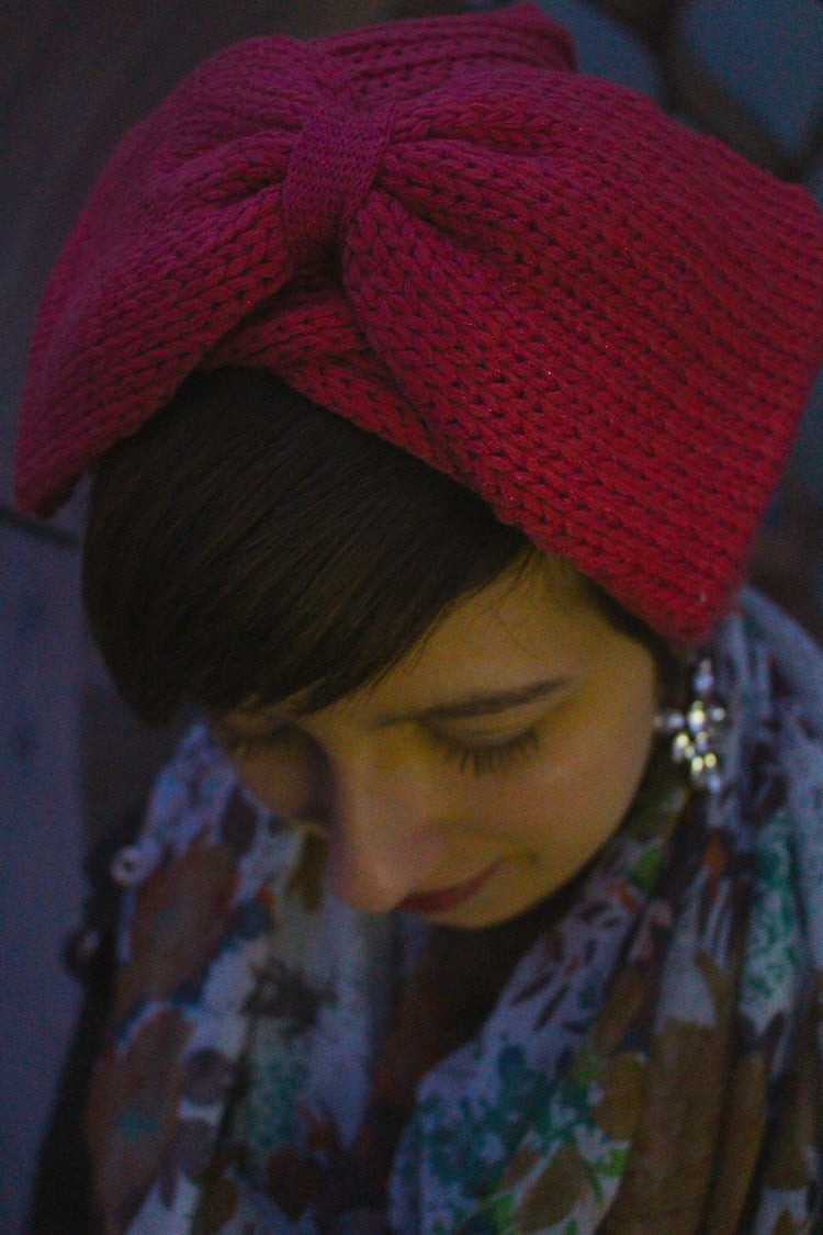 Rosy Bow Knit Turban Hat