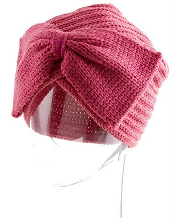 Rosy Bow Knit Turban Hat