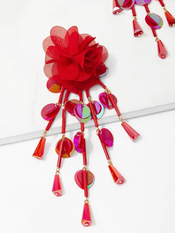 Crimson & Clover Waterfall Sequin & Organza Statement Earrings