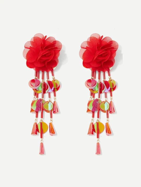 Crimson & Clover Waterfall Sequin & Organza Statement Earrings