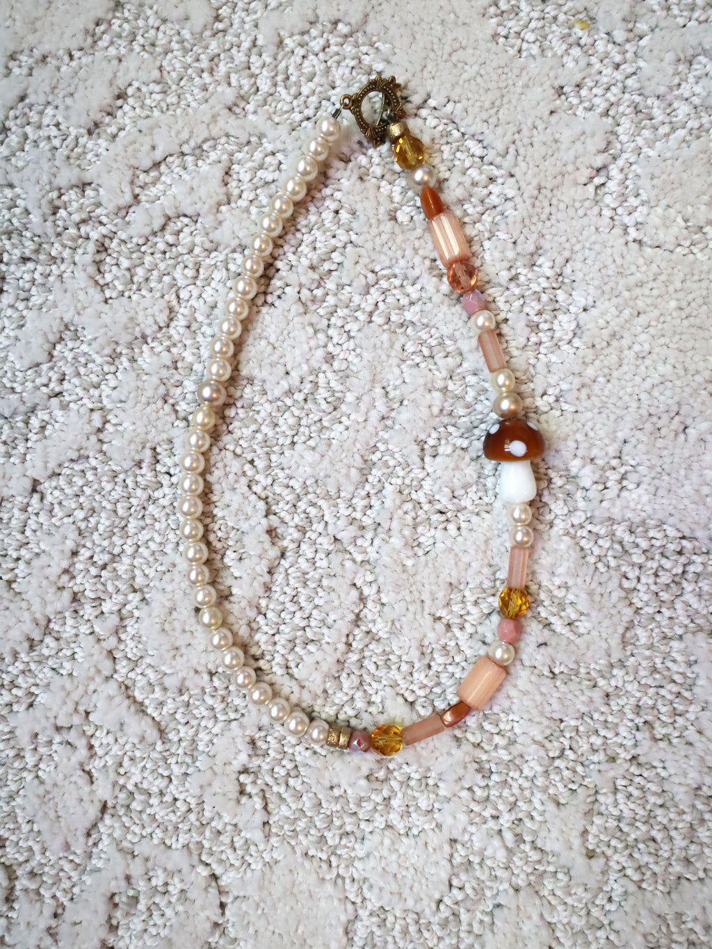 'Shroom Glow - Recycled Handmade Pearls & Found Beads Necklace