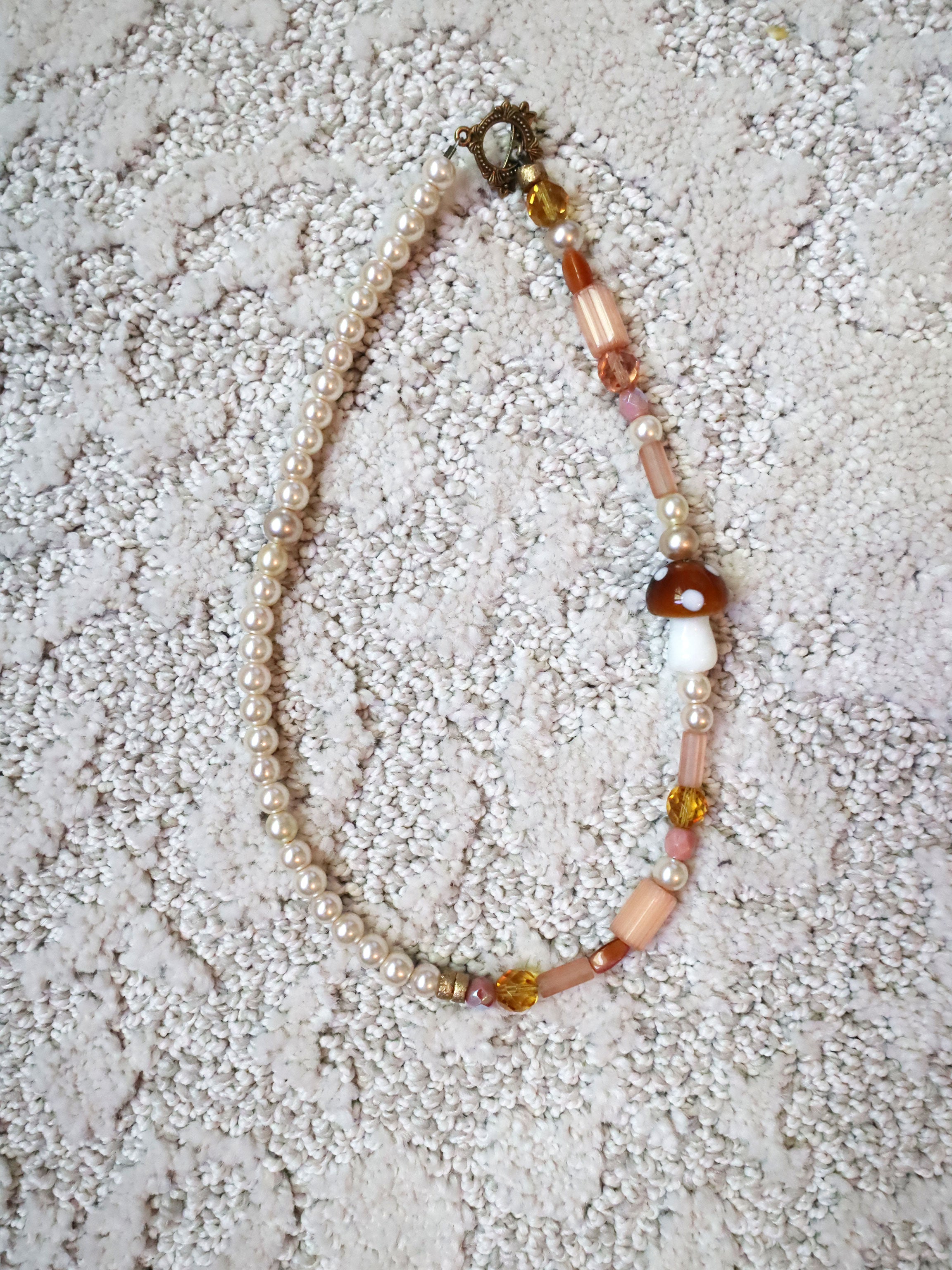 'Shroom Glow - Recycled Handmade Pearls & Found Beads Necklace