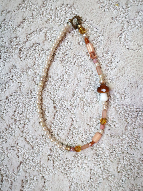 'Shroom Glow - Recycled Handmade Pearls & Found Beads Necklace