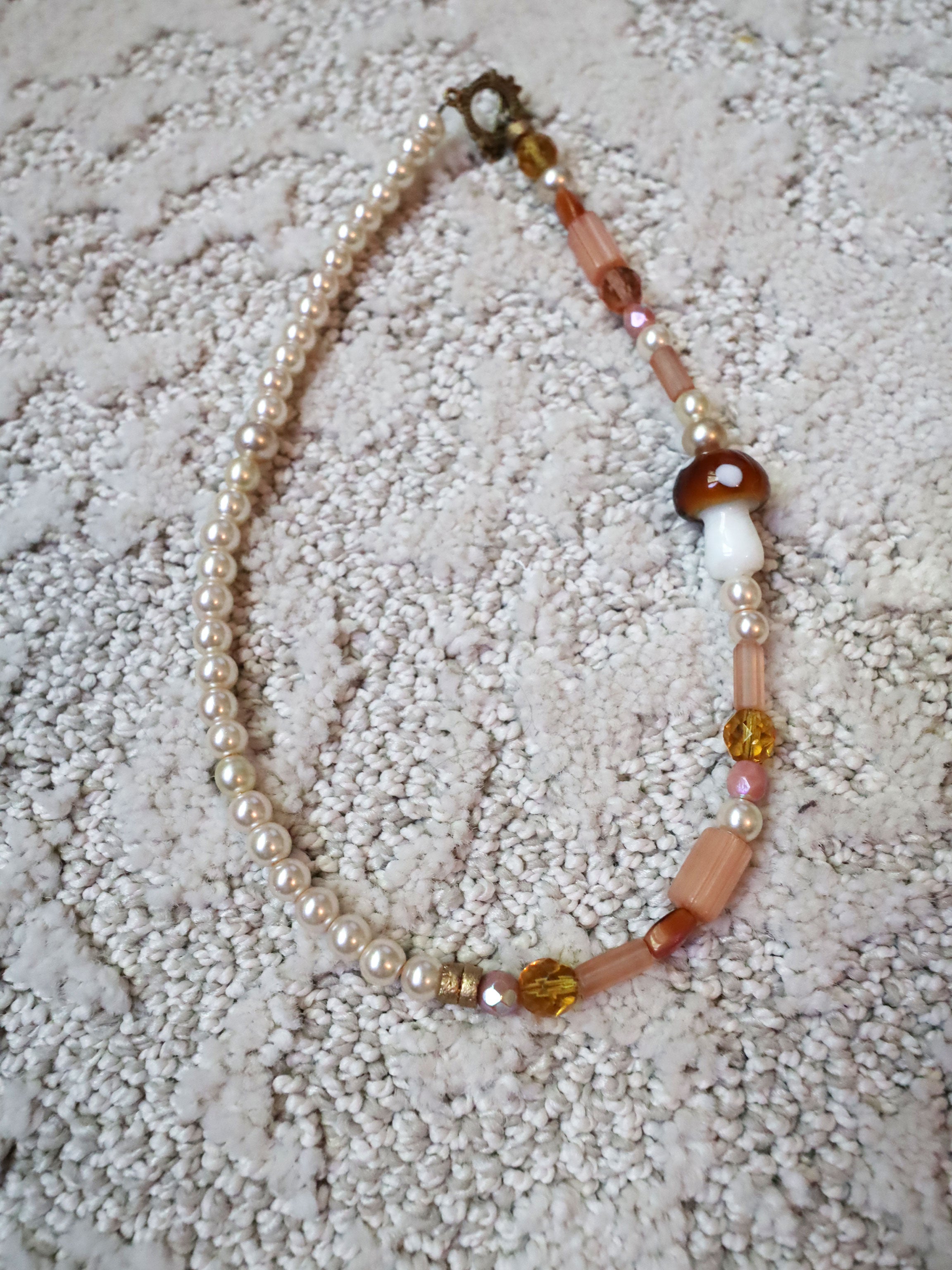 'Shroom Glow - Recycled Handmade Pearls & Found Beads Necklace