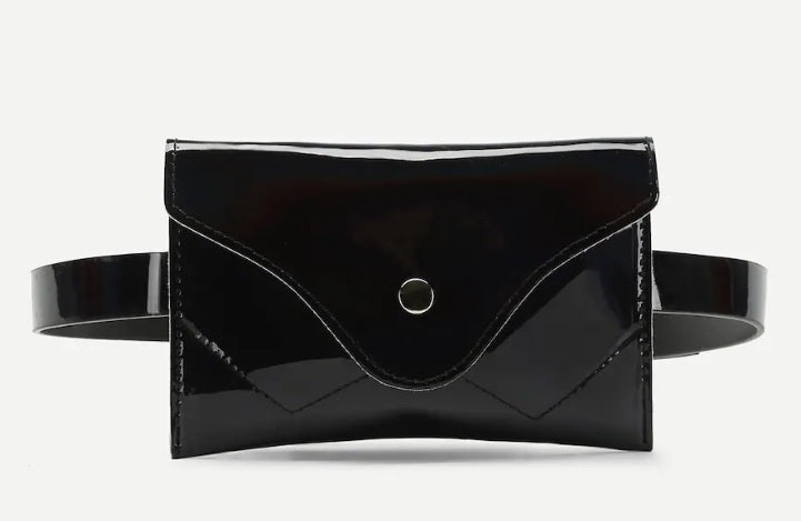 The Night is Calling Iridescent Black Patent Belted Pouch
